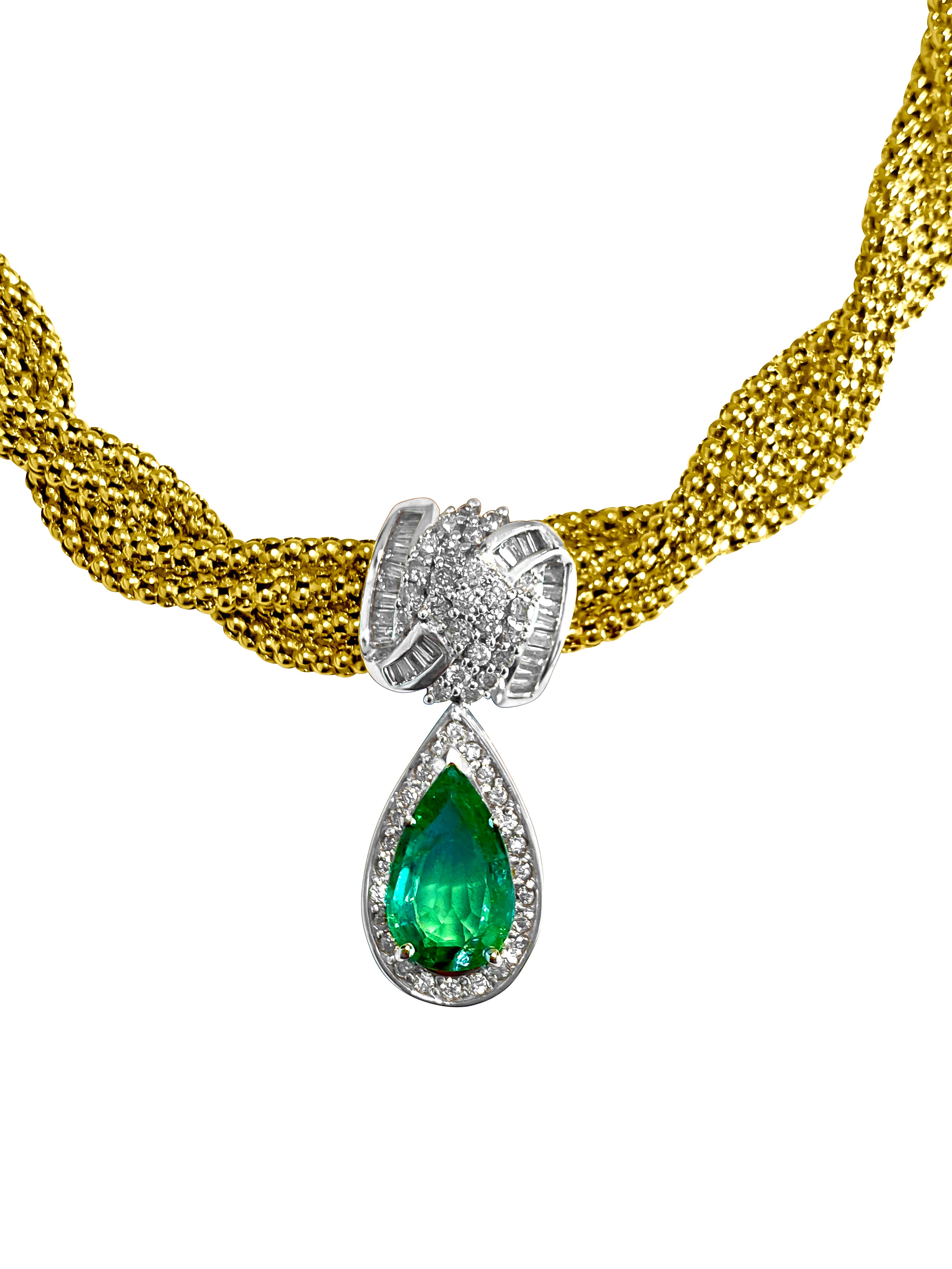 14k Gold Emerald Diamond Necklace Certified