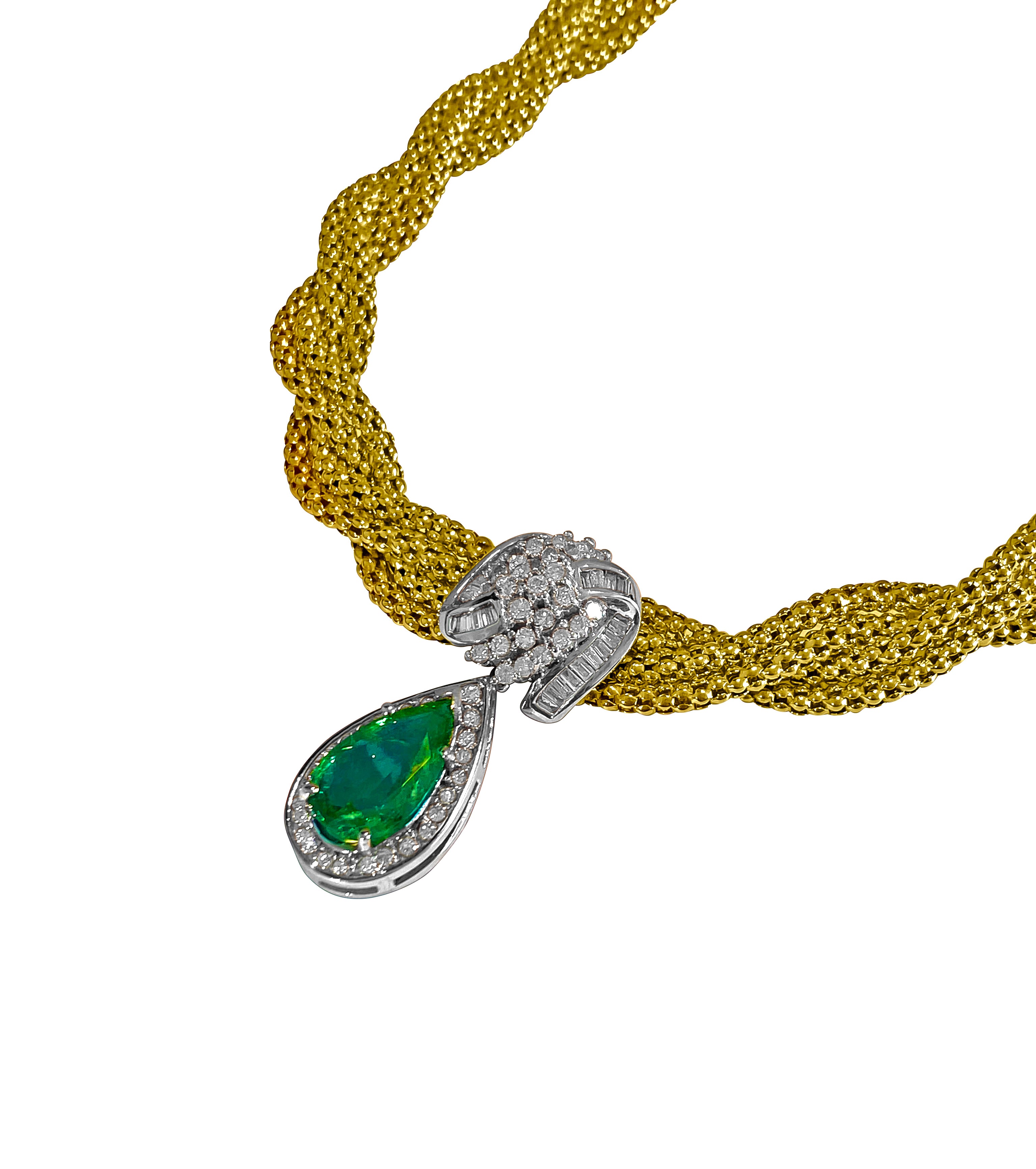 14k Gold Emerald Diamond Necklace Certified