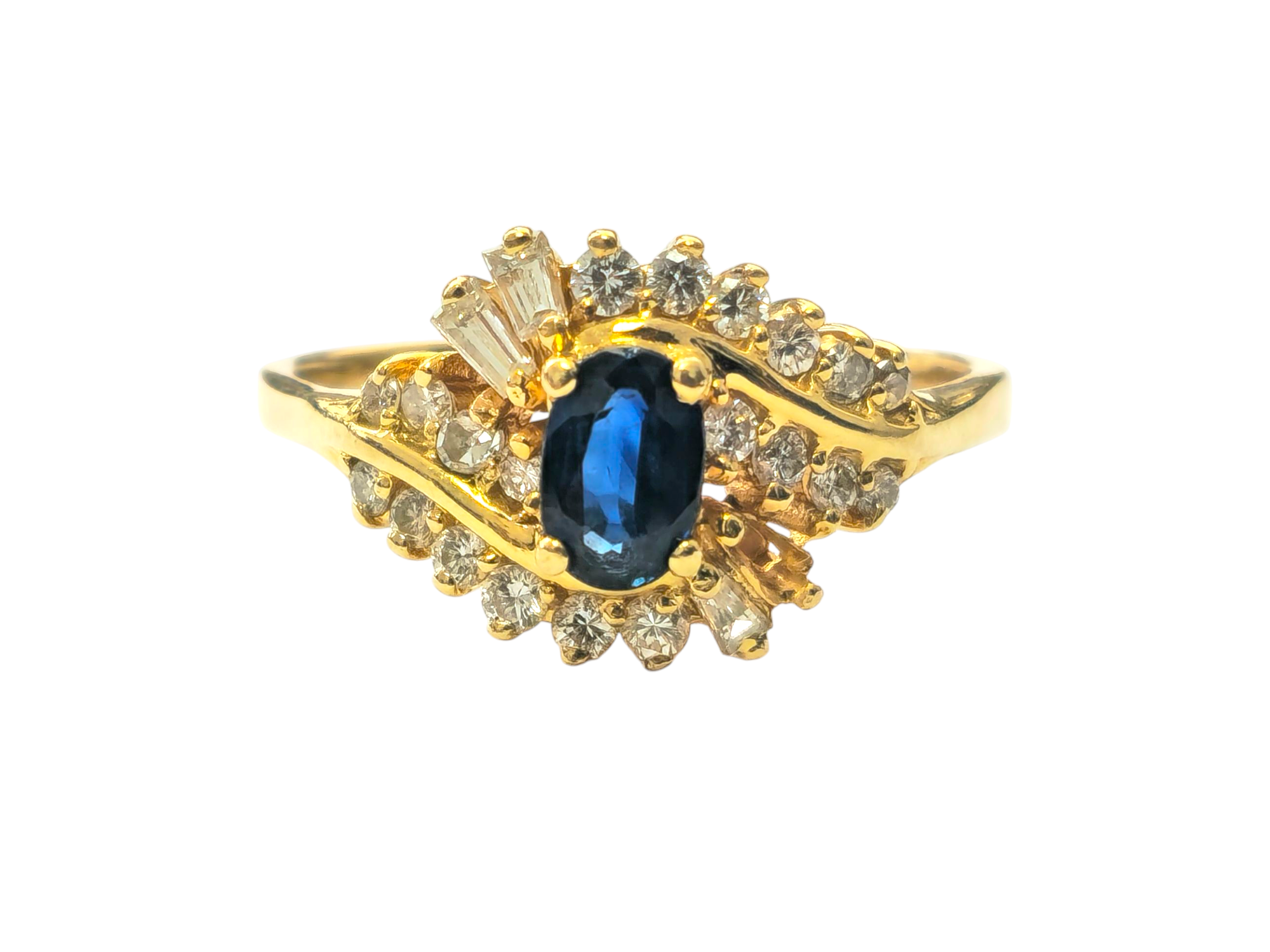 Natural Blue Sapphire & Diamond Ring in 14k Gold