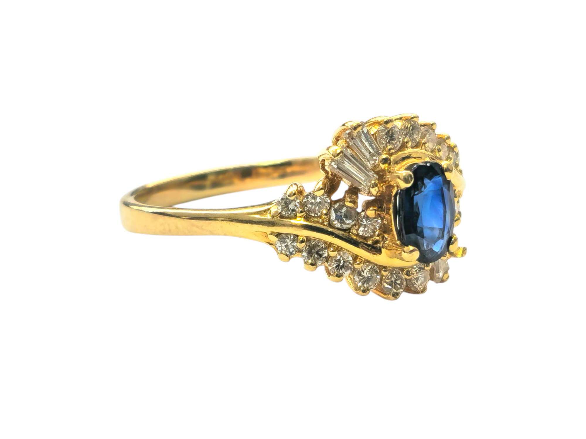 Natural Blue Sapphire & Diamond Ring in 14k Gold