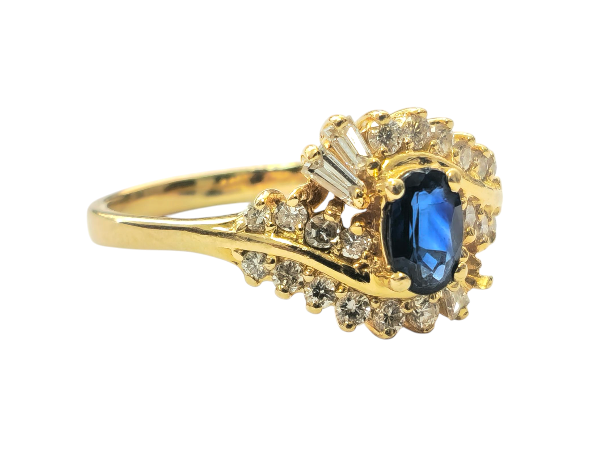 Natural Blue Sapphire & Diamond Ring in 14k Gold
