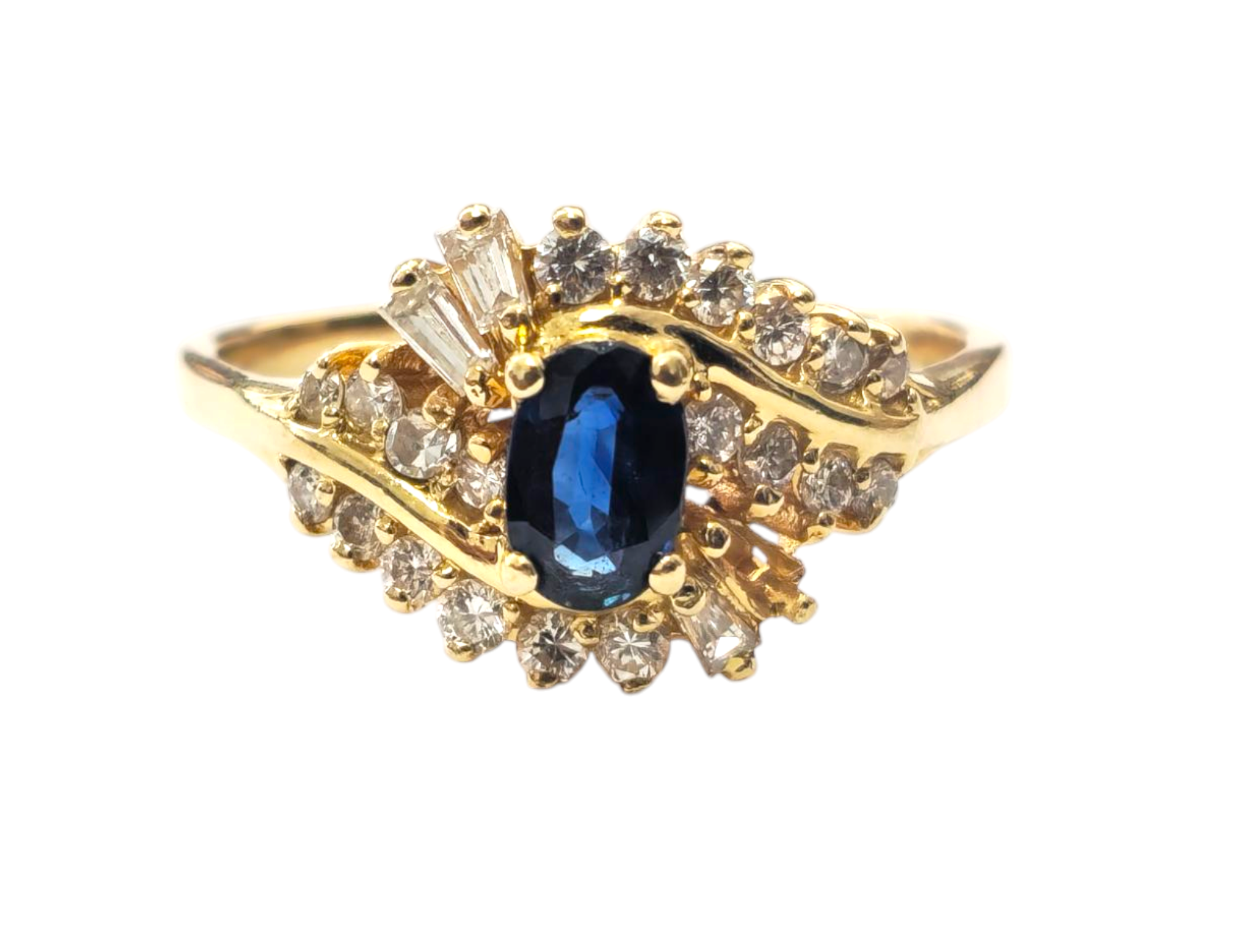 Natural Blue Sapphire & Diamond Ring in 14k Gold