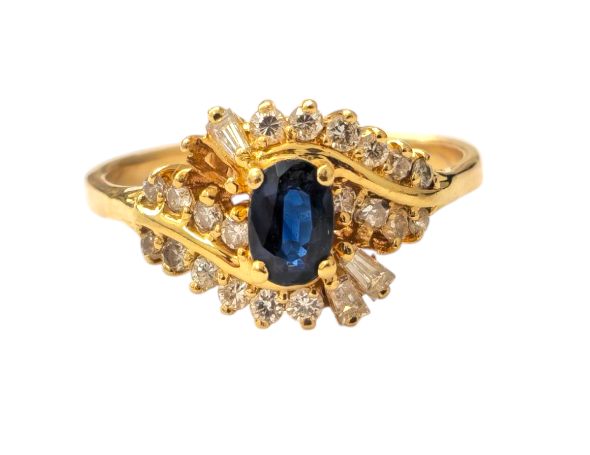 Natural Blue Sapphire & Diamond Ring in 14k Gold
