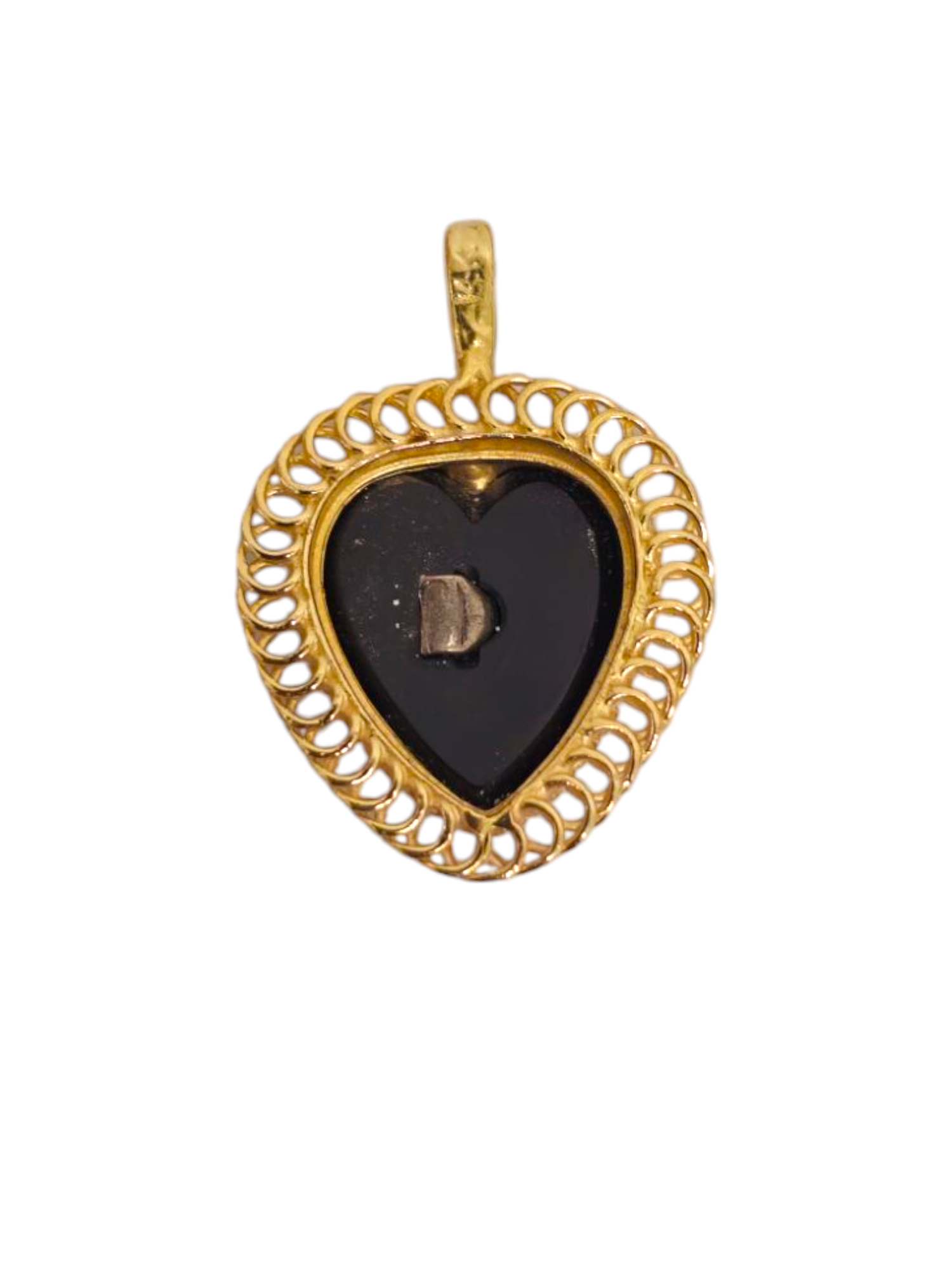 Onyx & Diamond Heart Pendant in 14k Gold