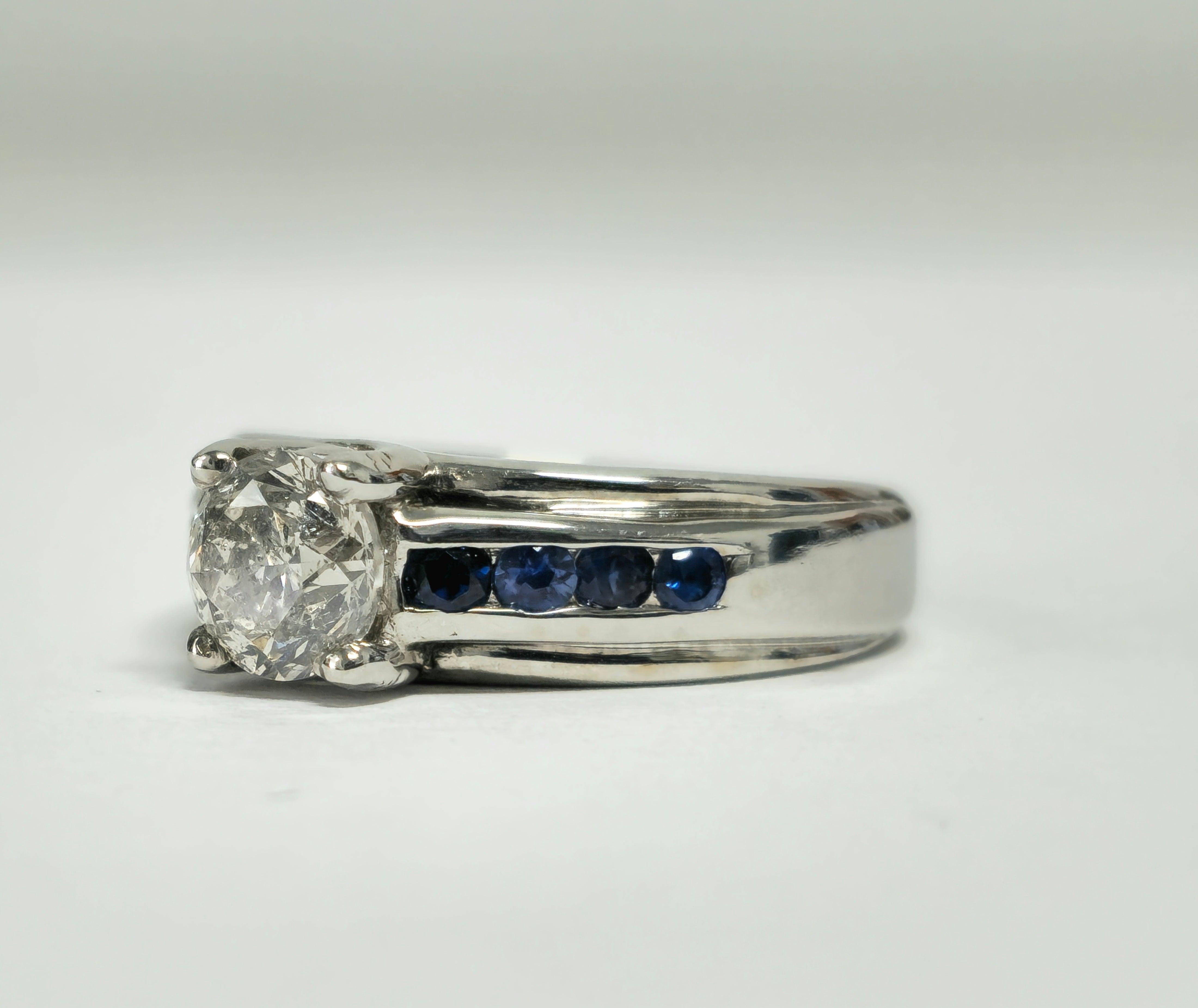 18K, 1.70 Carat Diamond and Blue Sapphire Ring