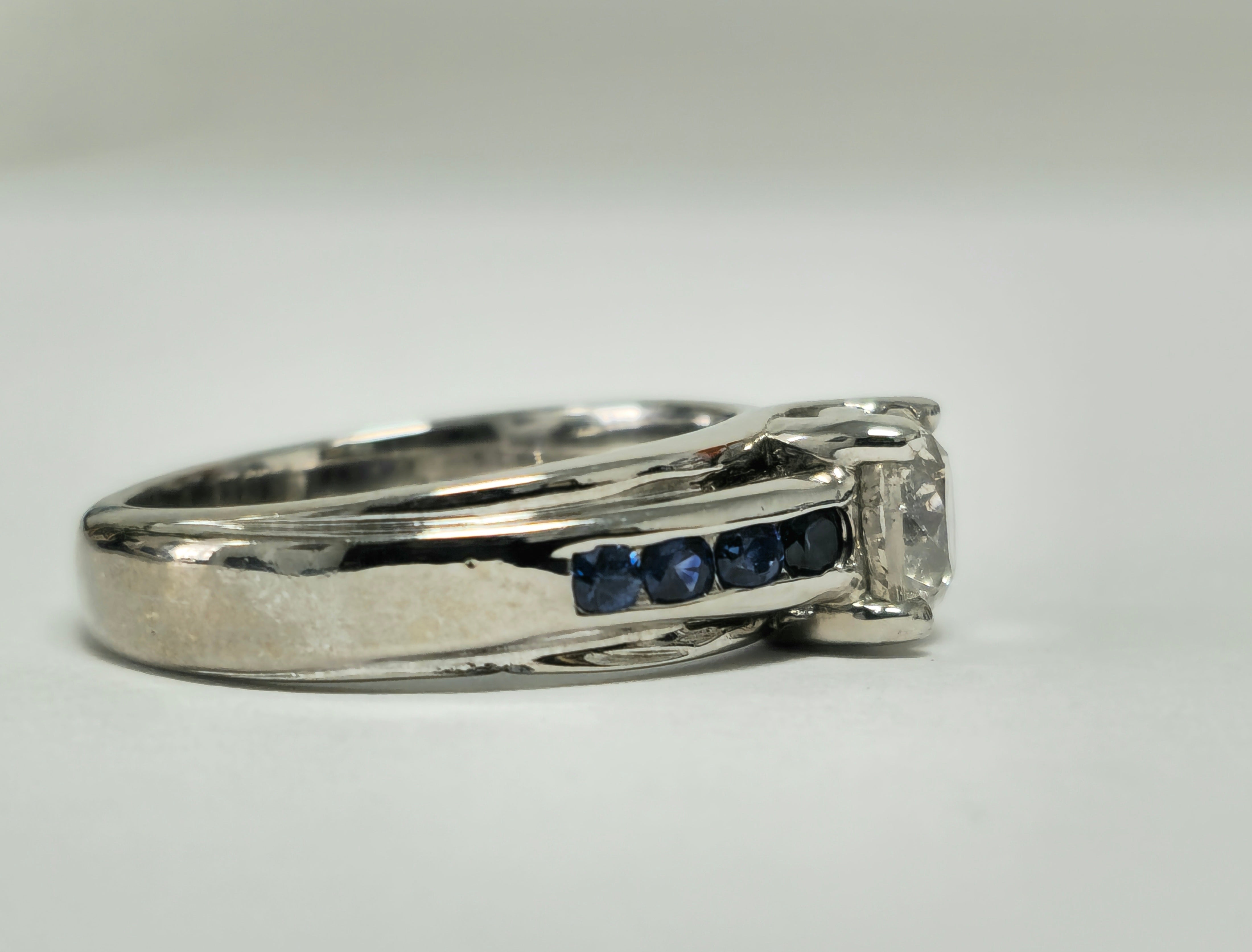 18K, 1.70 Carat Diamond and Blue Sapphire Ring