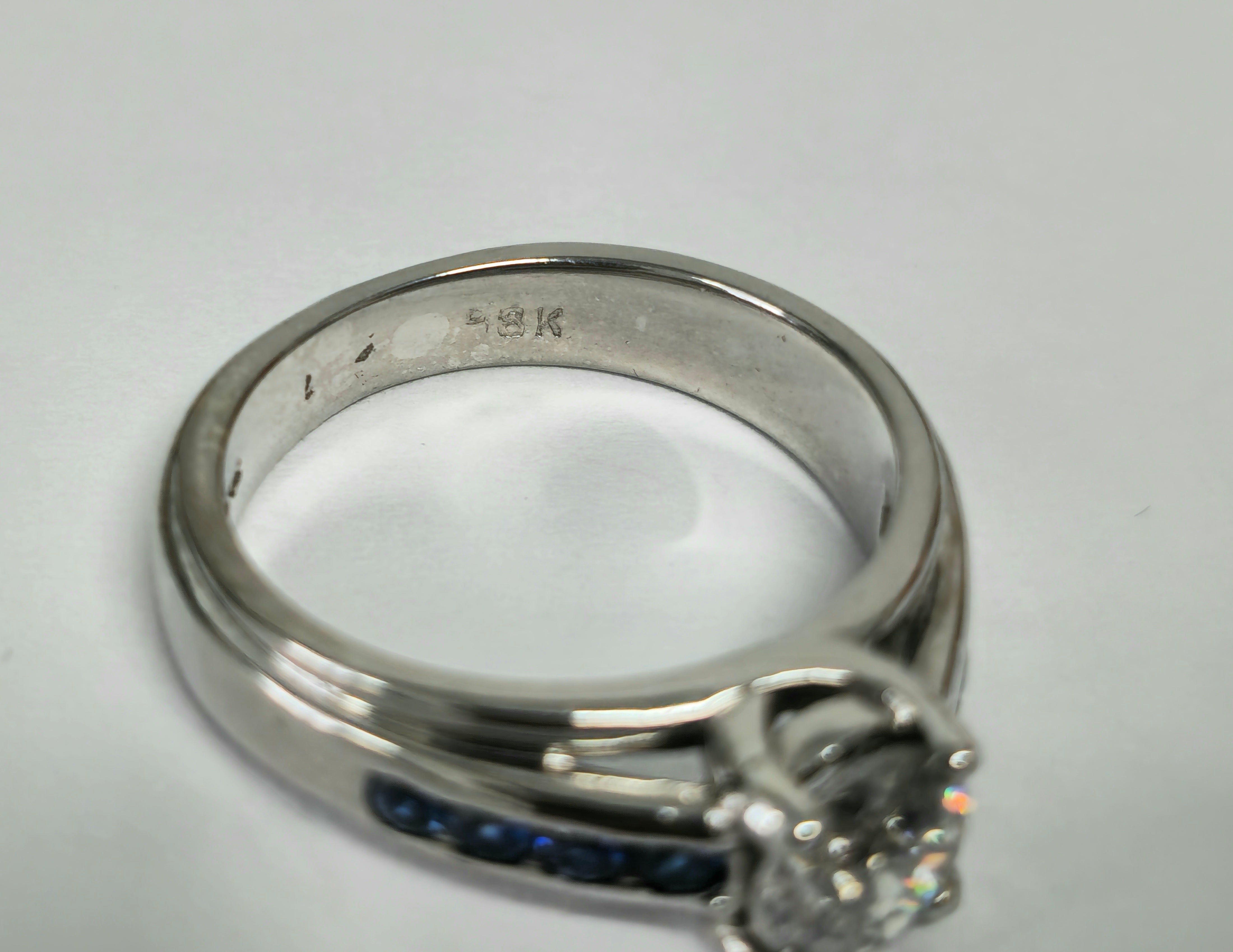 18K, 1.70 Carat Diamond and Blue Sapphire Ring