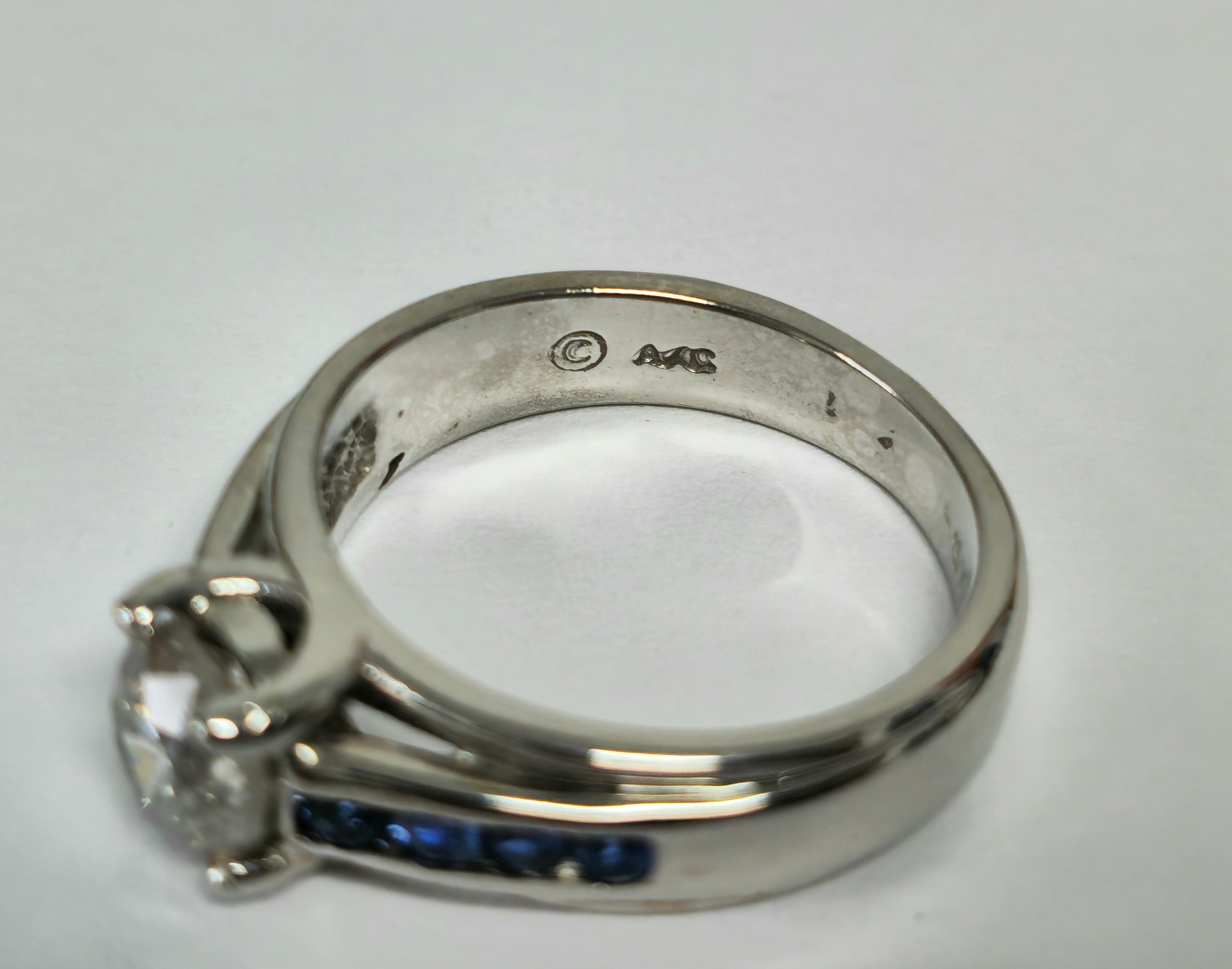 18K, 1.70 Carat Diamond and Blue Sapphire Ring