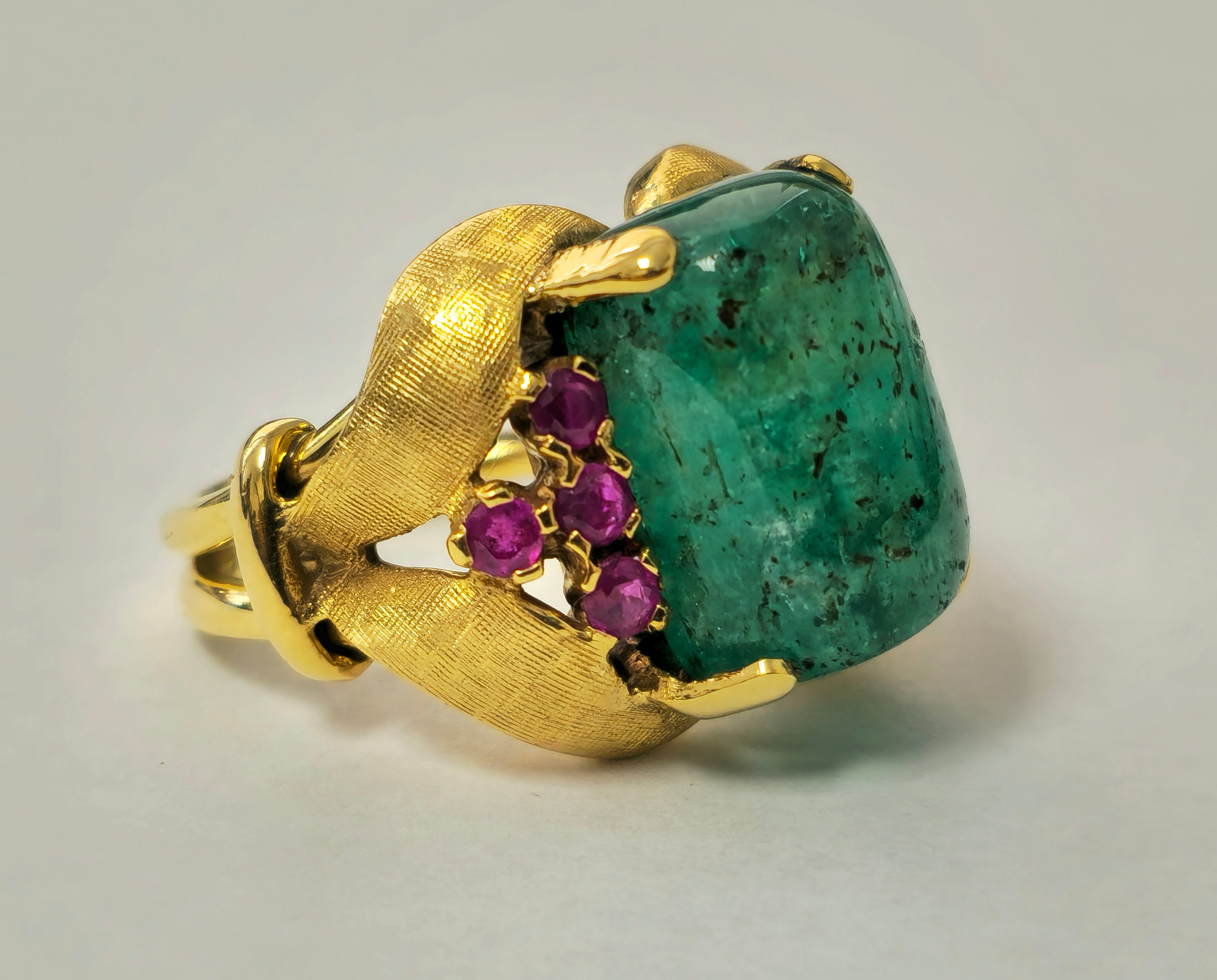 Rare 12.11 Carat Colombian Emerald & Ruby Ring in 14k Gold