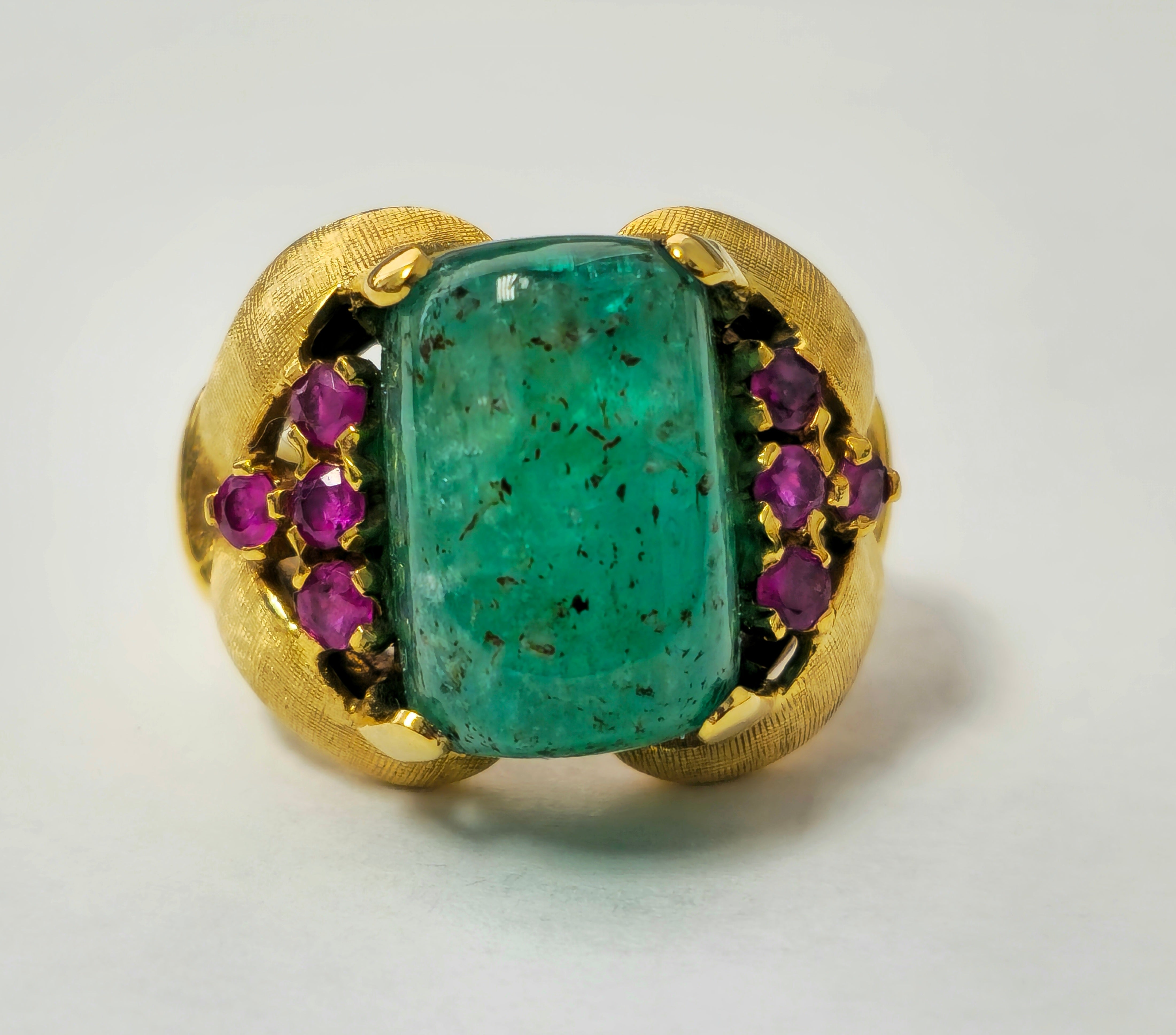 Rare 12.11 Carat Colombian Emerald & Ruby Ring in 14k Gold
