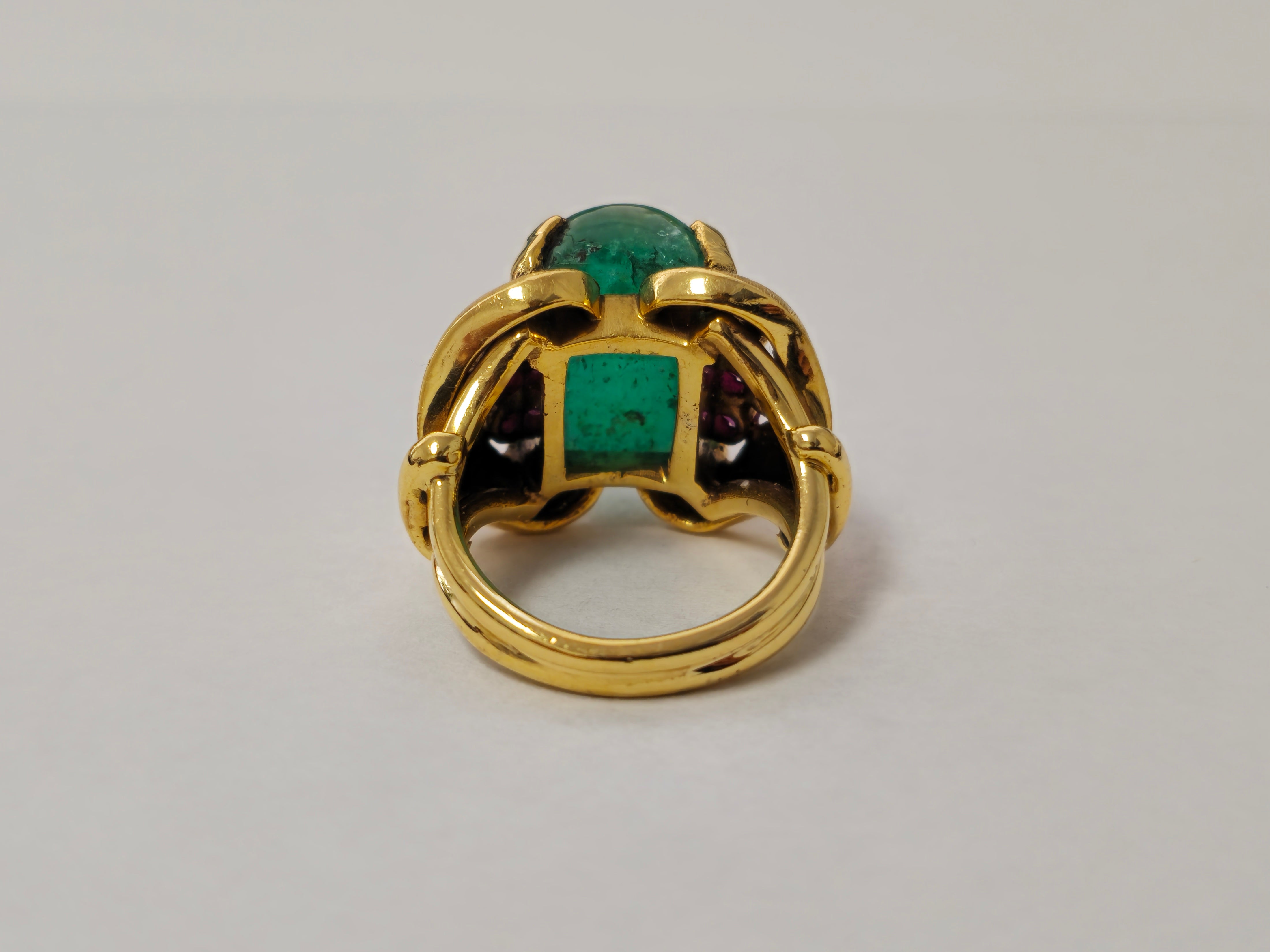 Rare 12.11 Carat Colombian Emerald & Ruby Ring in 14k Gold