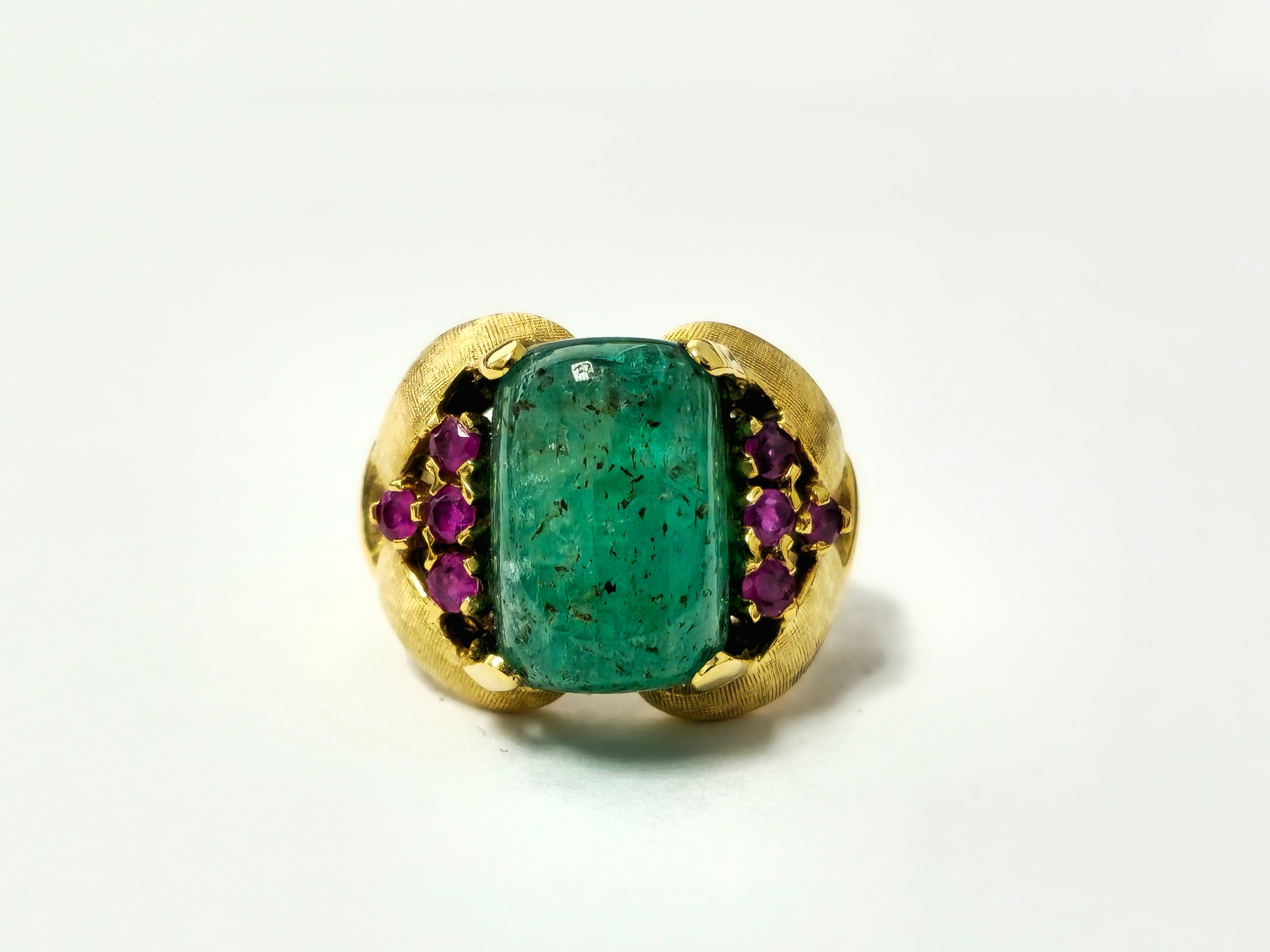 Rare 12.11 Carat Colombian Emerald & Ruby Ring in 14k Gold