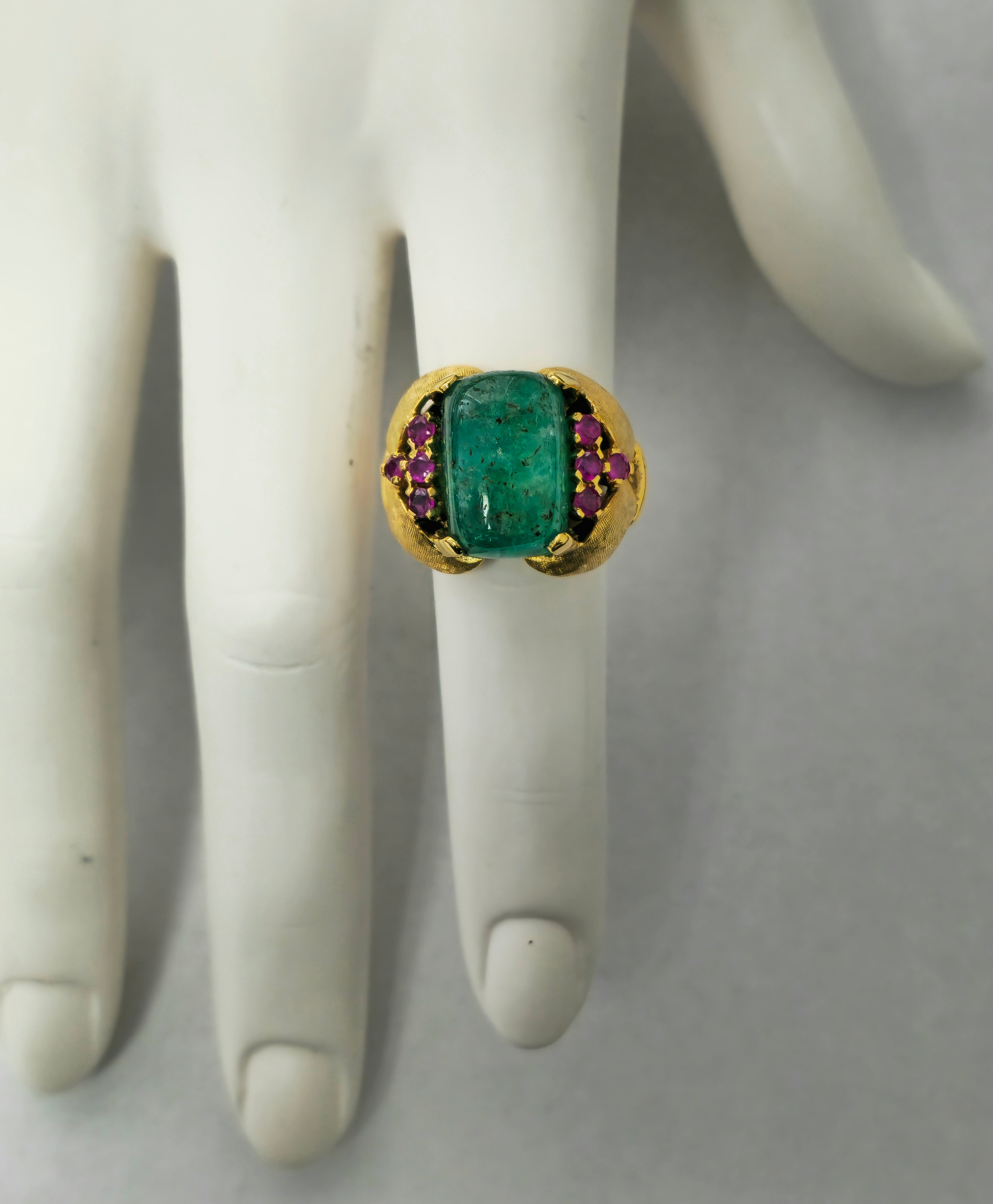 Rare 12.11 Carat Colombian Emerald & Ruby Ring in 14k Gold