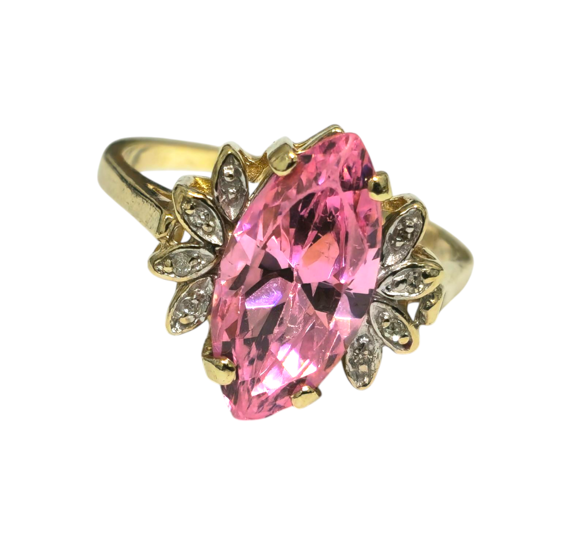 Art Deco Pink Topaz and Diamond Ring in 10k Gold