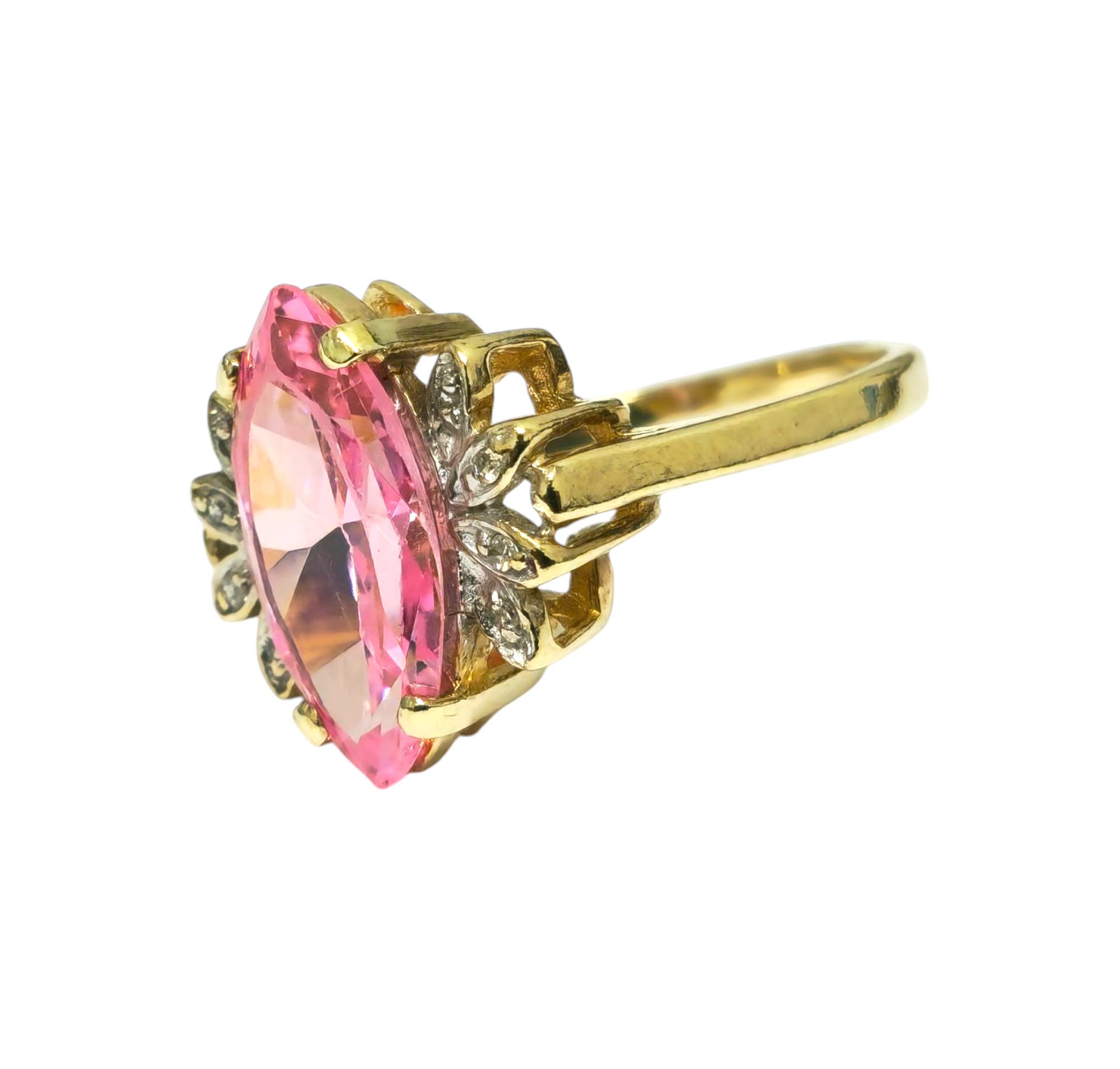 Art Deco Pink Topaz and Diamond Ring in 10k Gold
