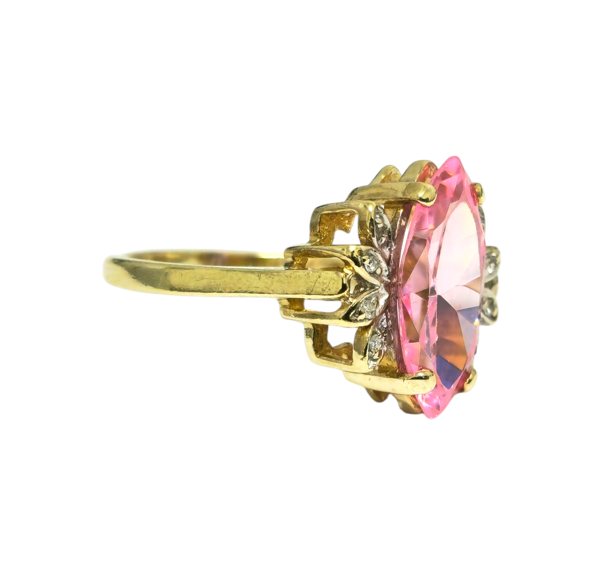Art Deco Pink Topaz and Diamond Ring in 10k Gold