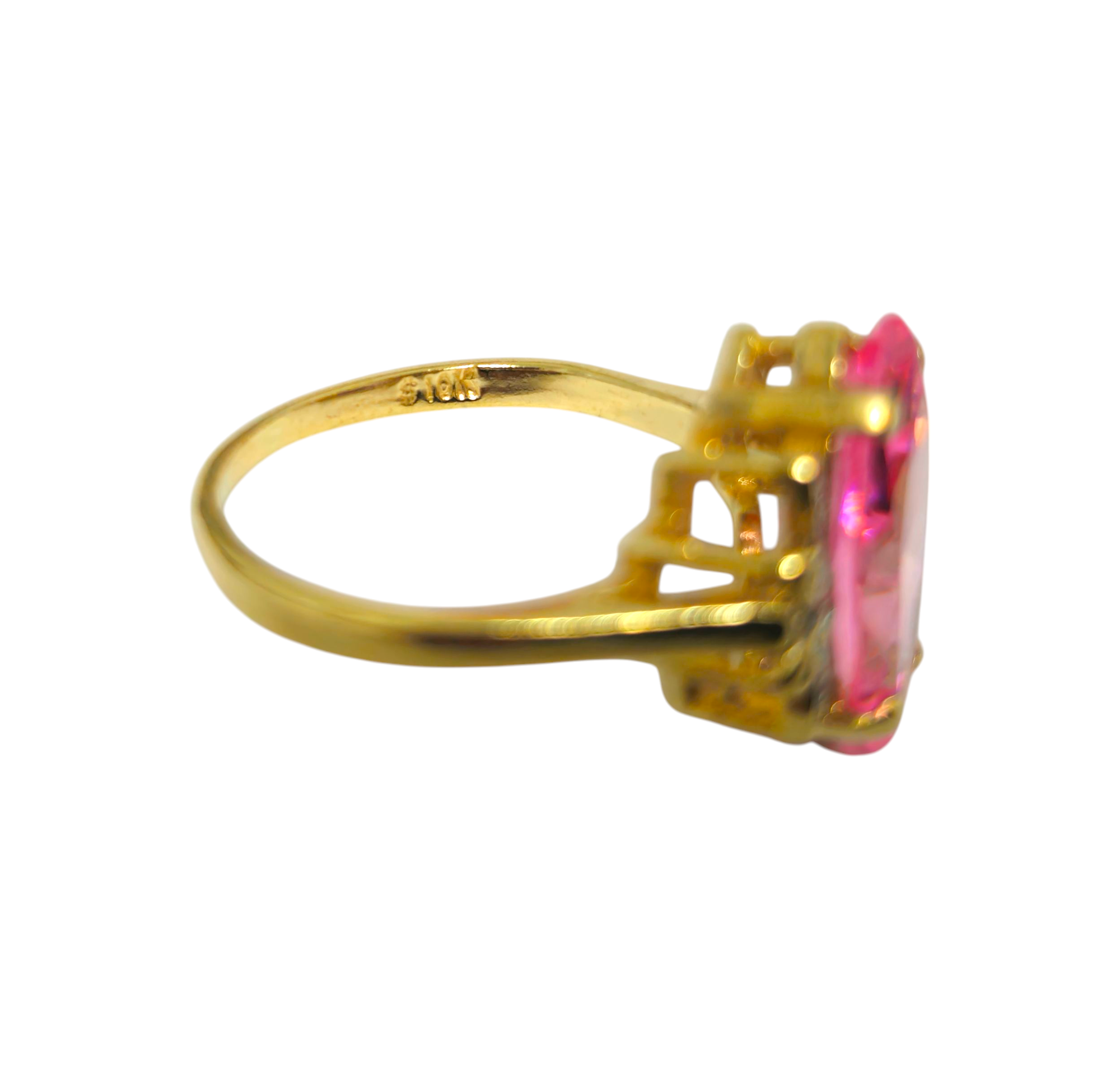 Art Deco Pink Topaz and Diamond Ring in 10k Gold