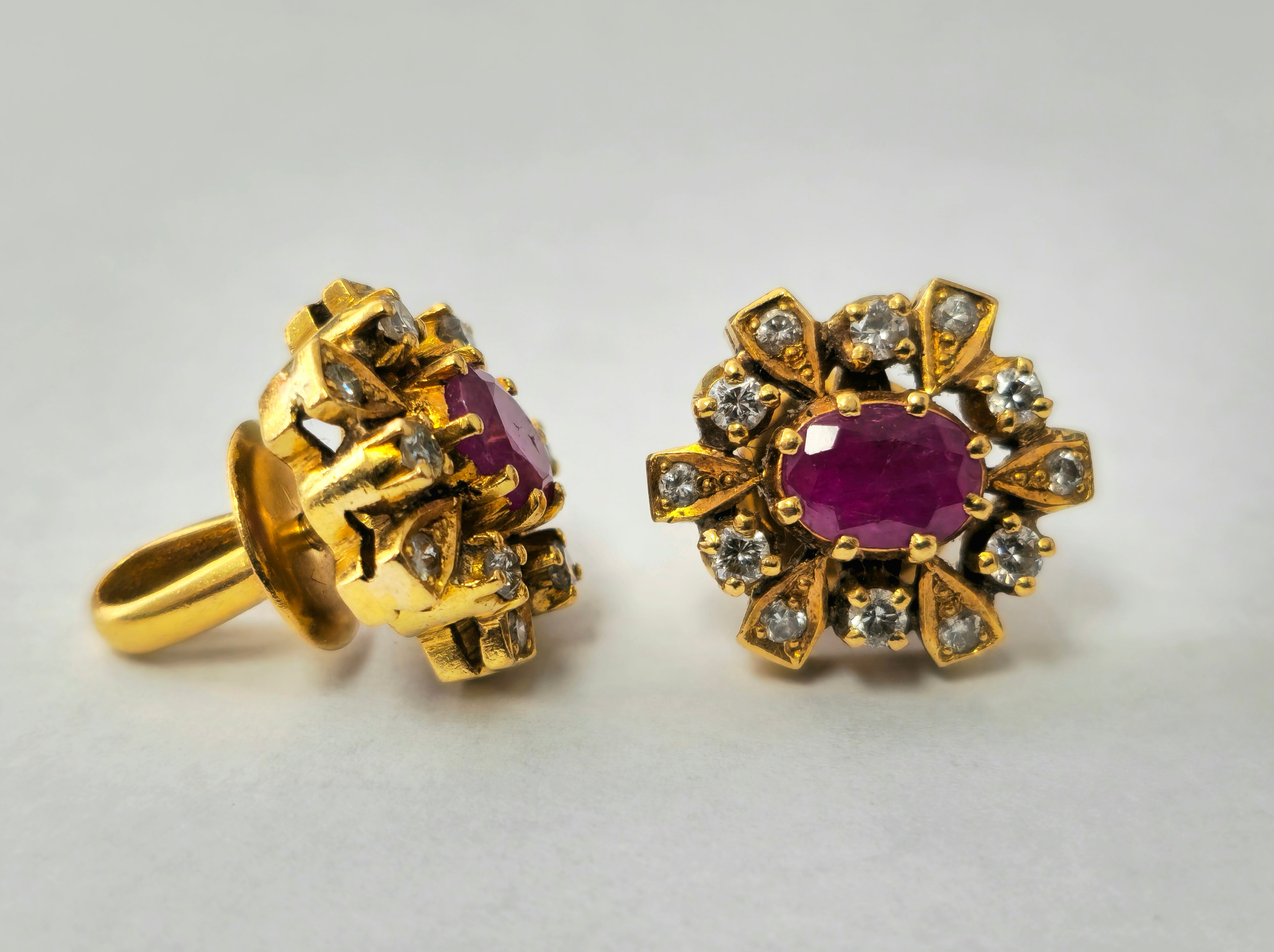 Womens Cocktail Ruby & Diamond Earrings in 18k Gold