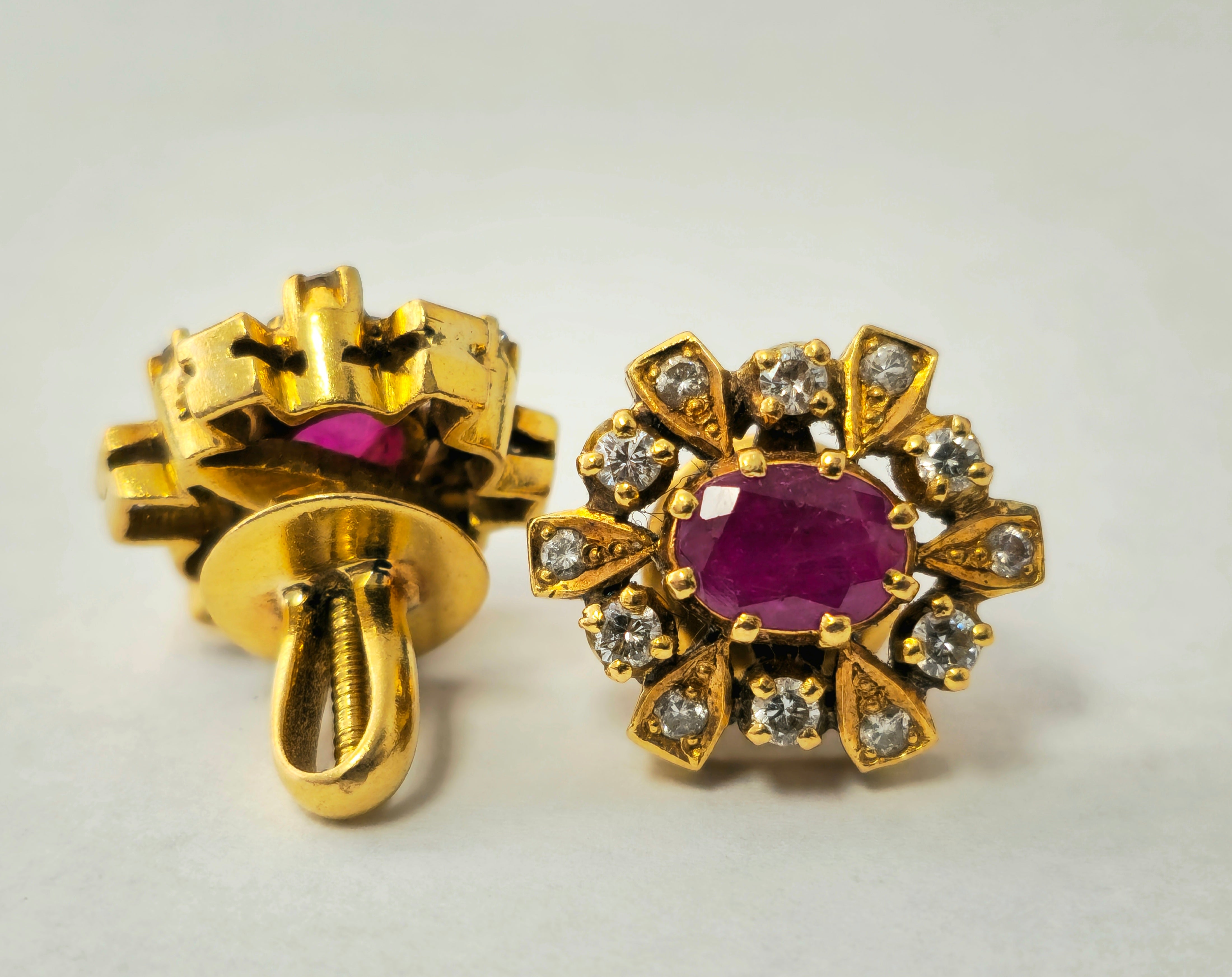 Womens Cocktail Ruby & Diamond Earrings in 18k Gold