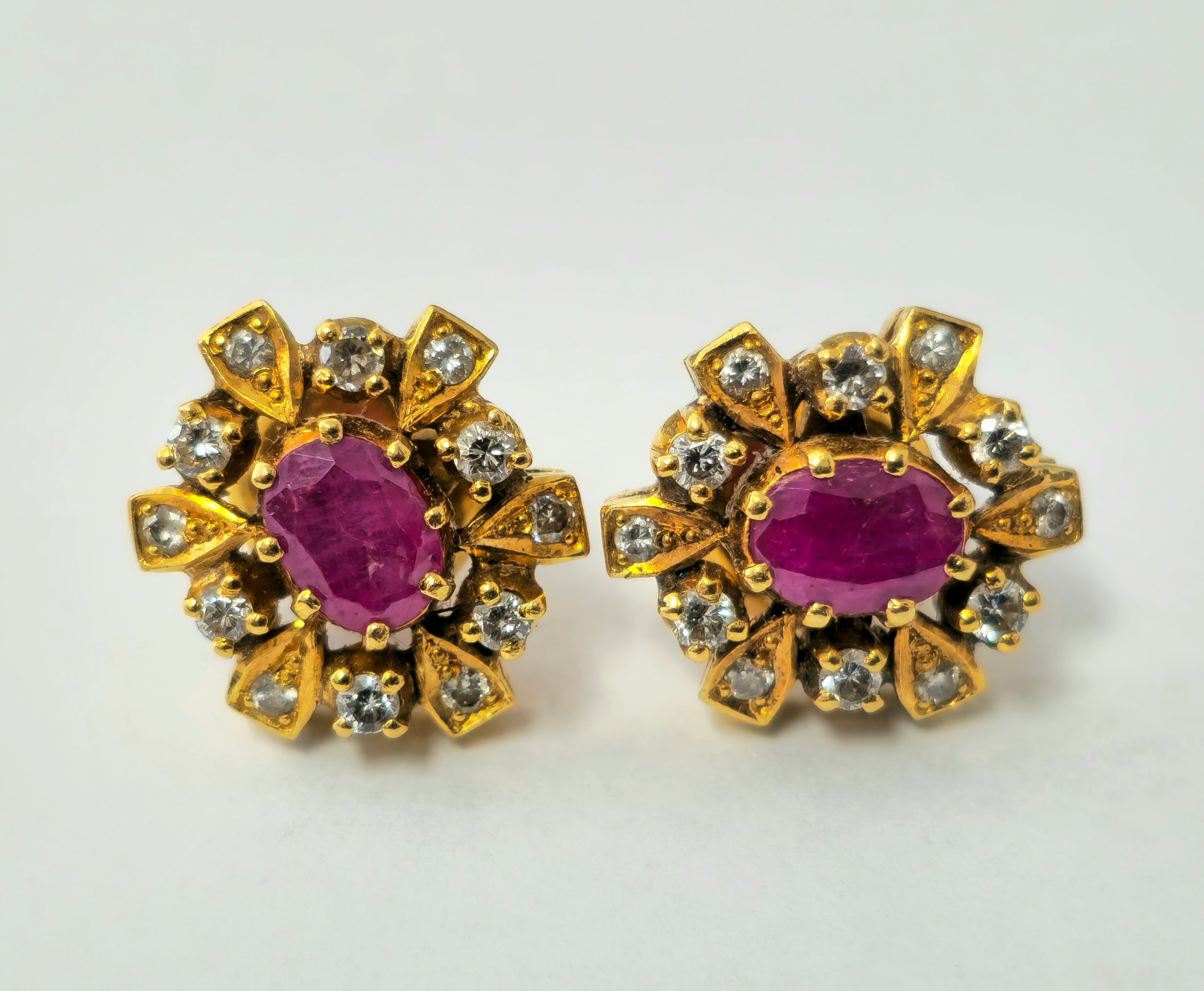 Womens Cocktail Ruby & Diamond Earrings in 18k Gold