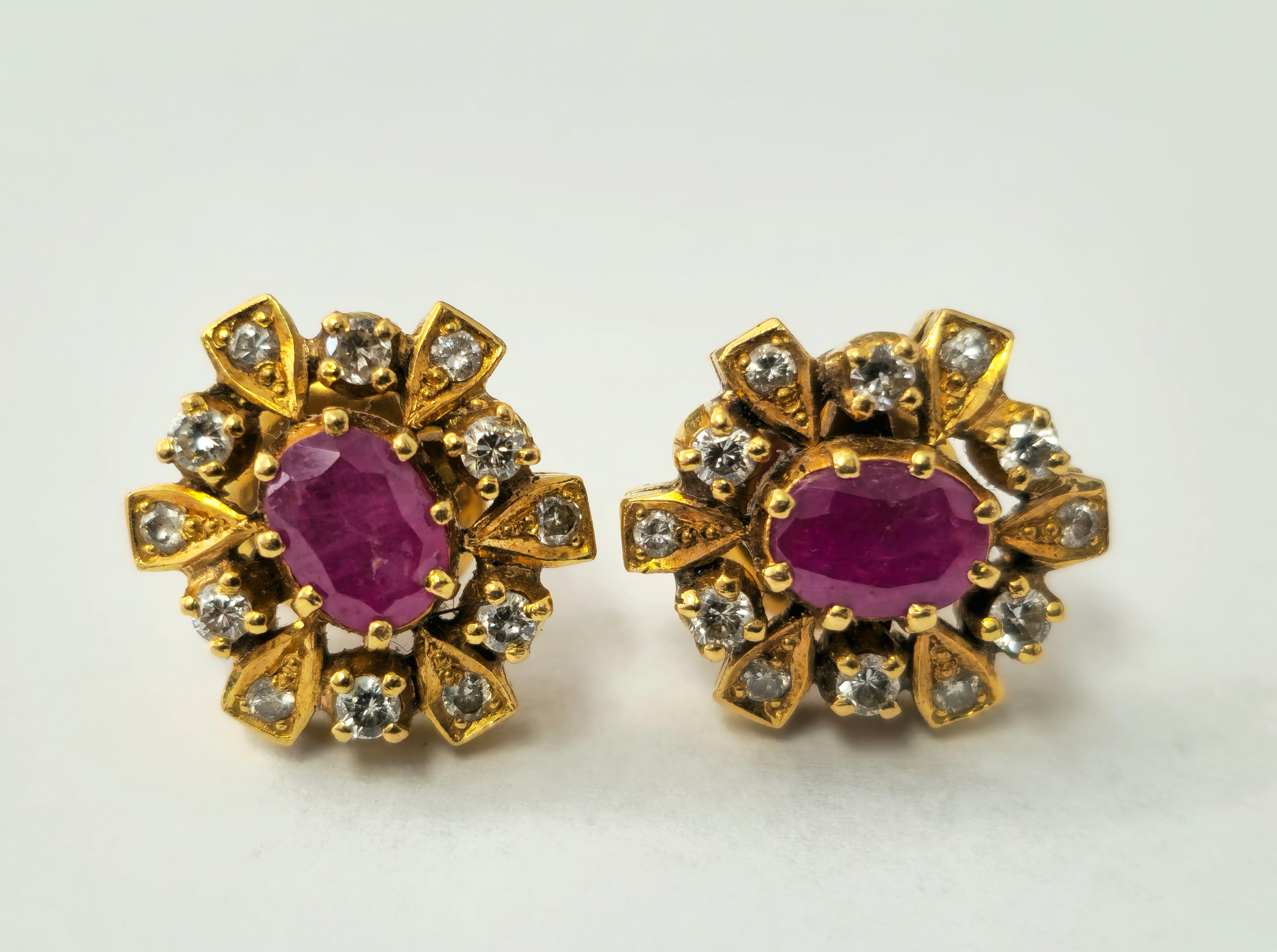 Womens Cocktail Ruby & Diamond Earrings in 18k Gold