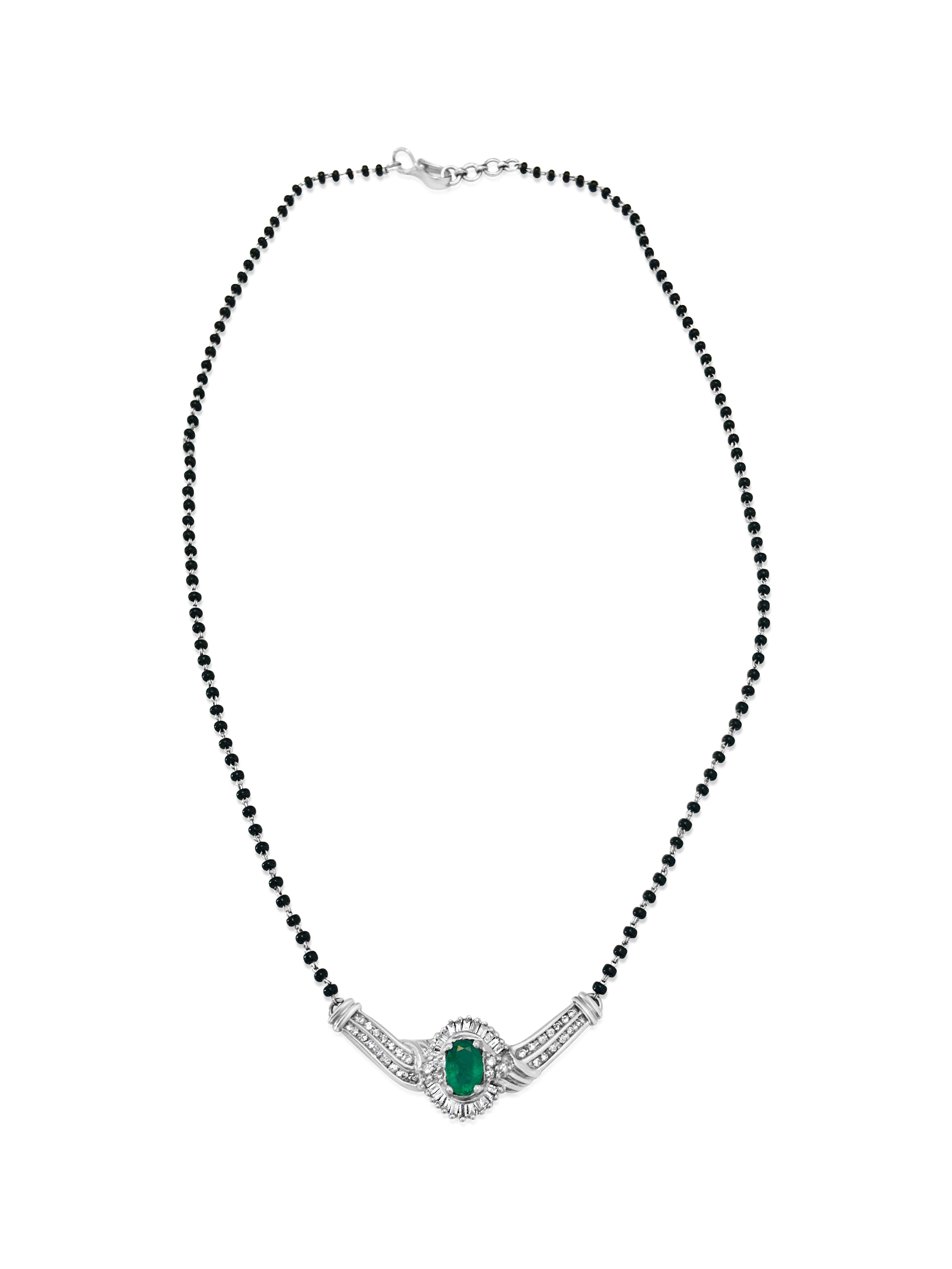 Indian Mangalsutra. 14k, Emerald & Diamond Necklace