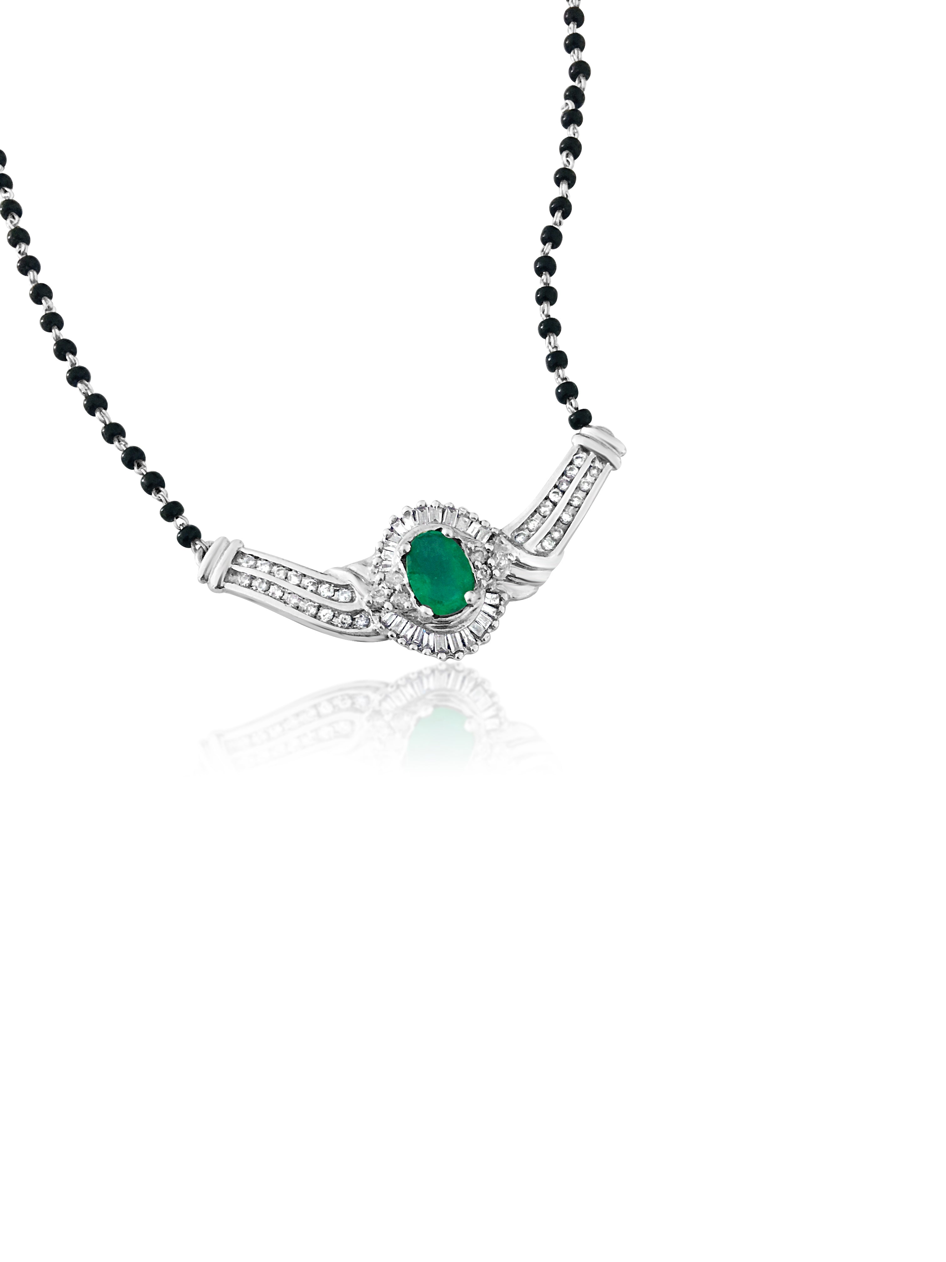 Indian Mangalsutra. 14k, Emerald & Diamond Necklace