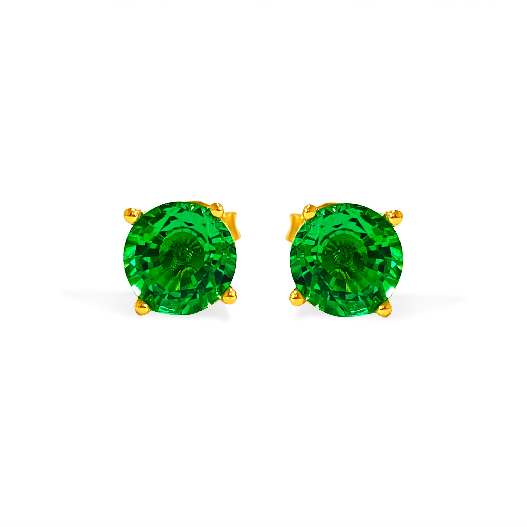 4ct Emerald Studs in 14k Yellow Gold Unisex