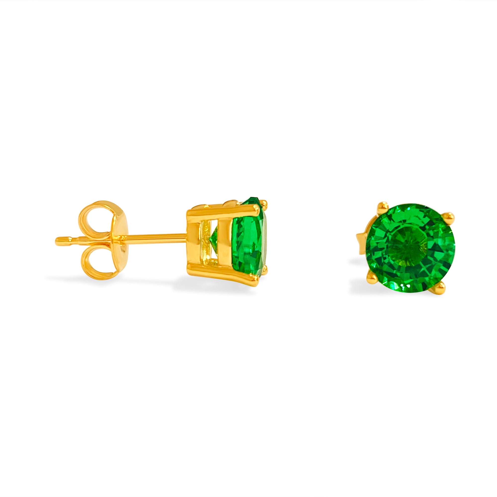 4ct Emerald Studs in 14k Yellow Gold Unisex