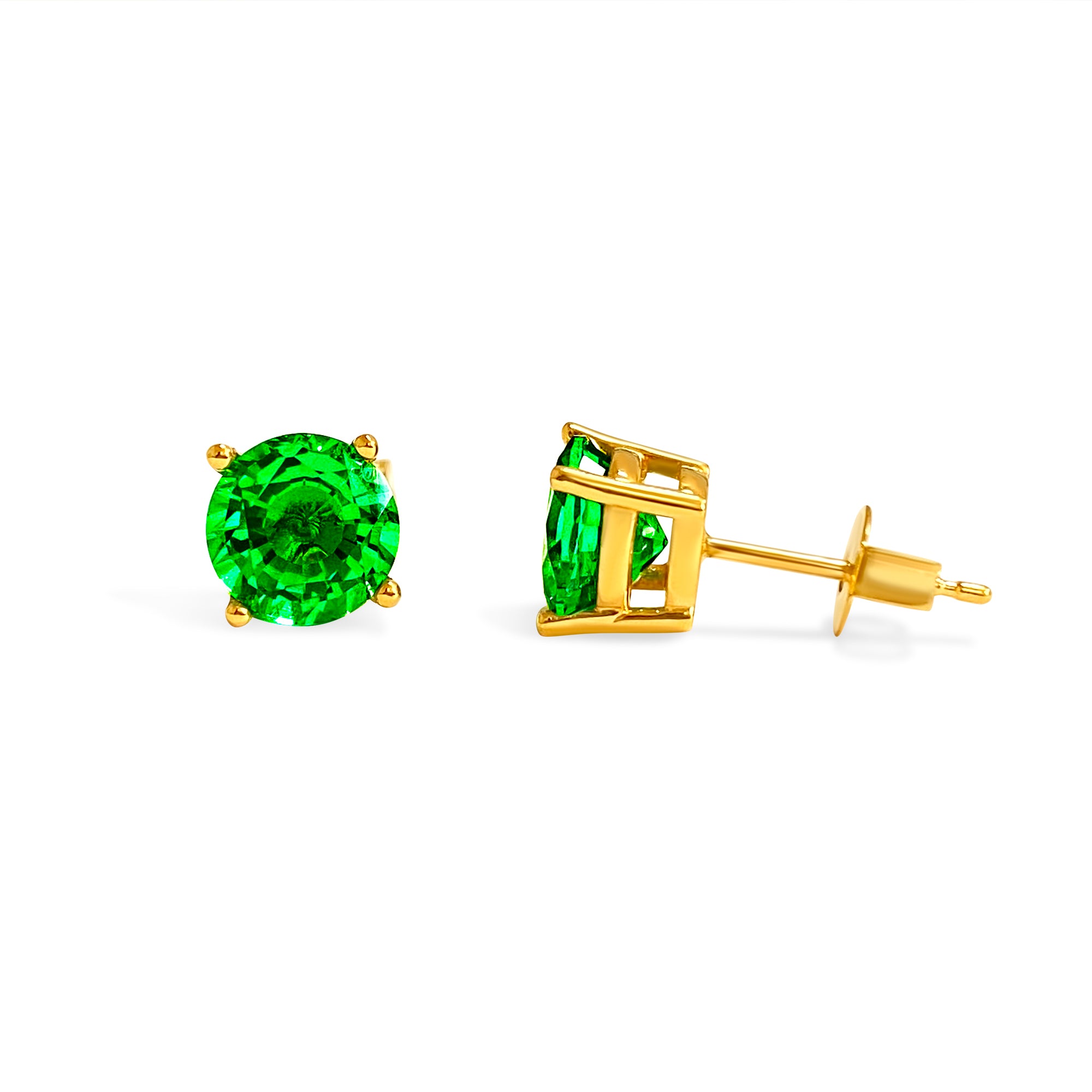 4ct Emerald Studs in 14k Yellow Gold Unisex
