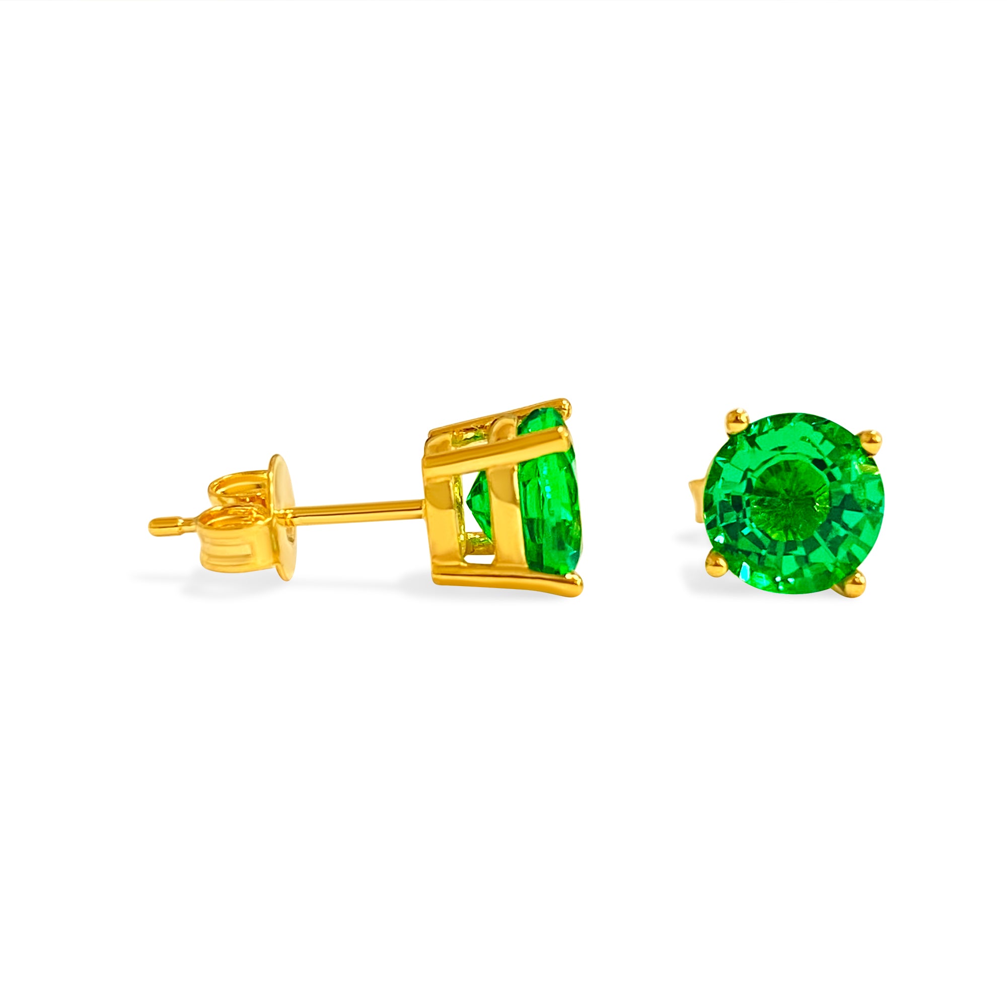 4ct Emerald Studs in 14k Yellow Gold Unisex