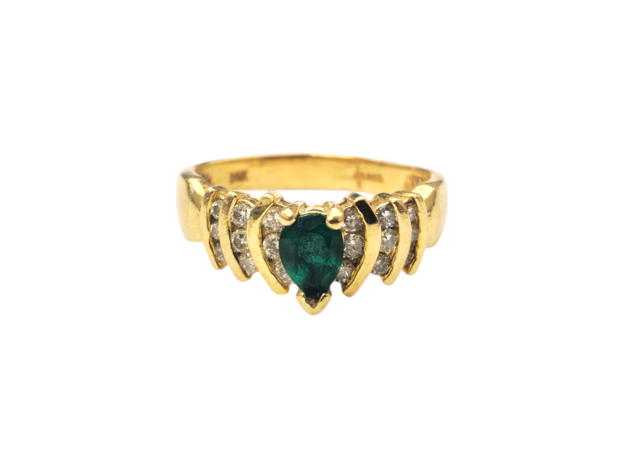 Mid Century Emerald & Diamond Ring in 14k Gold