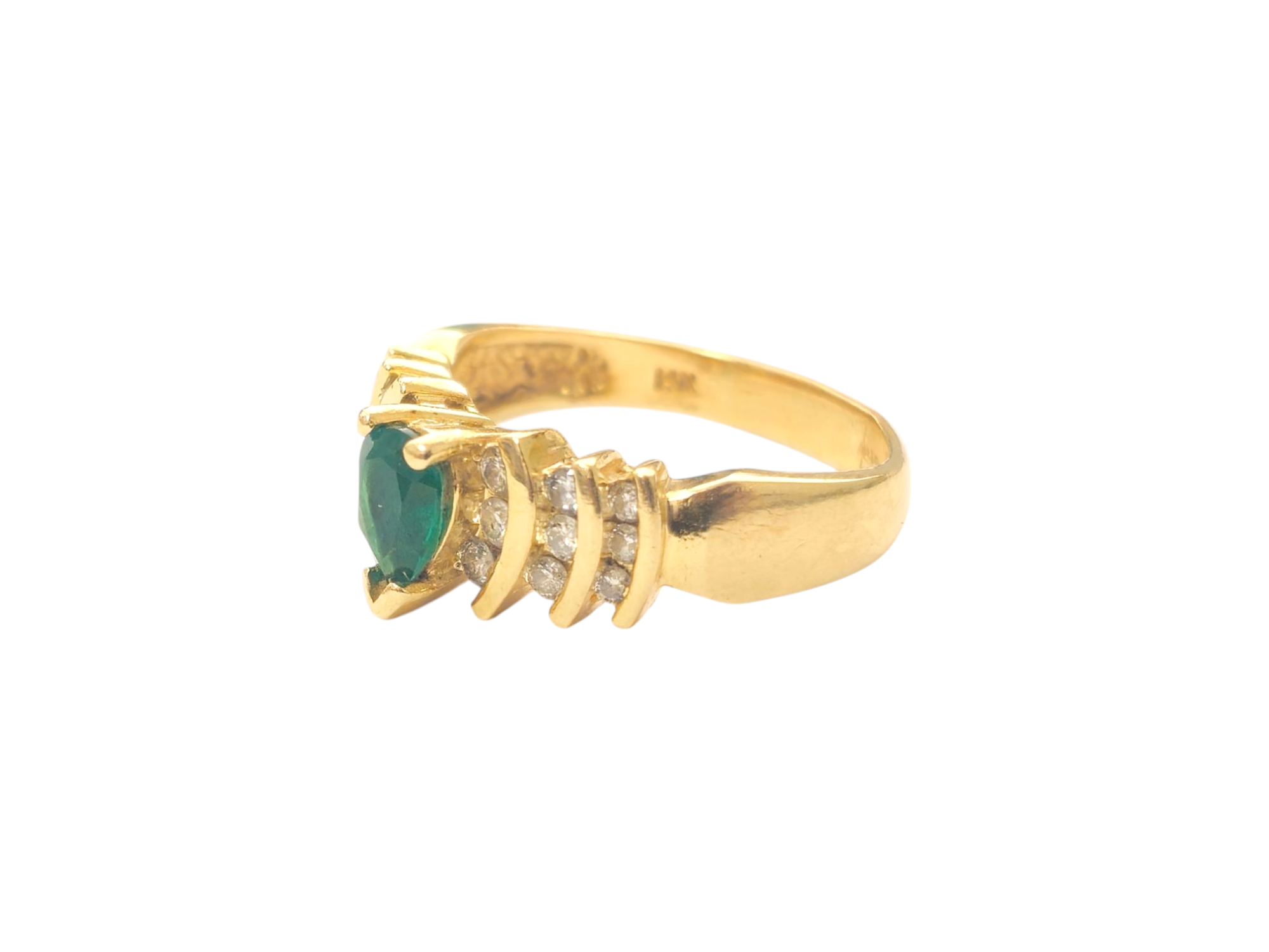Mid Century Emerald & Diamond Ring in 14k Gold