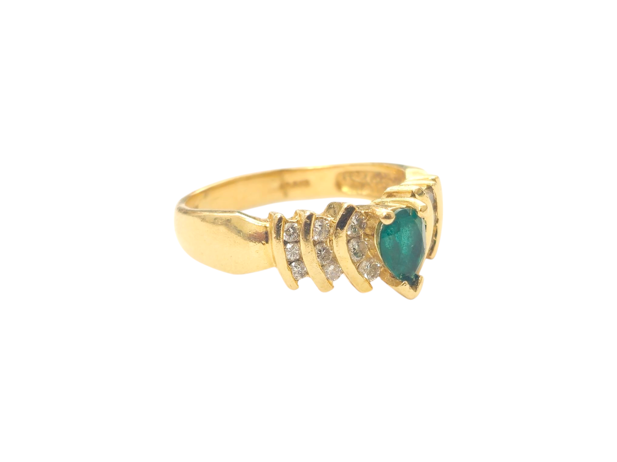 Mid Century Emerald & Diamond Ring in 14k Gold