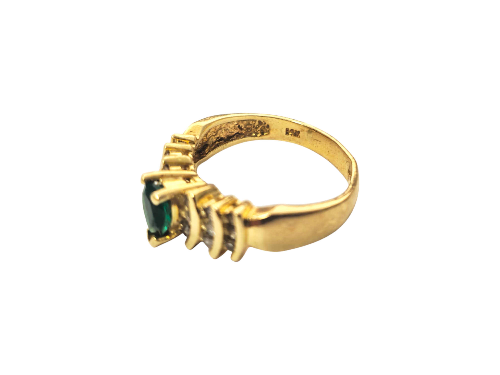 Mid Century Emerald & Diamond Ring in 14k Gold