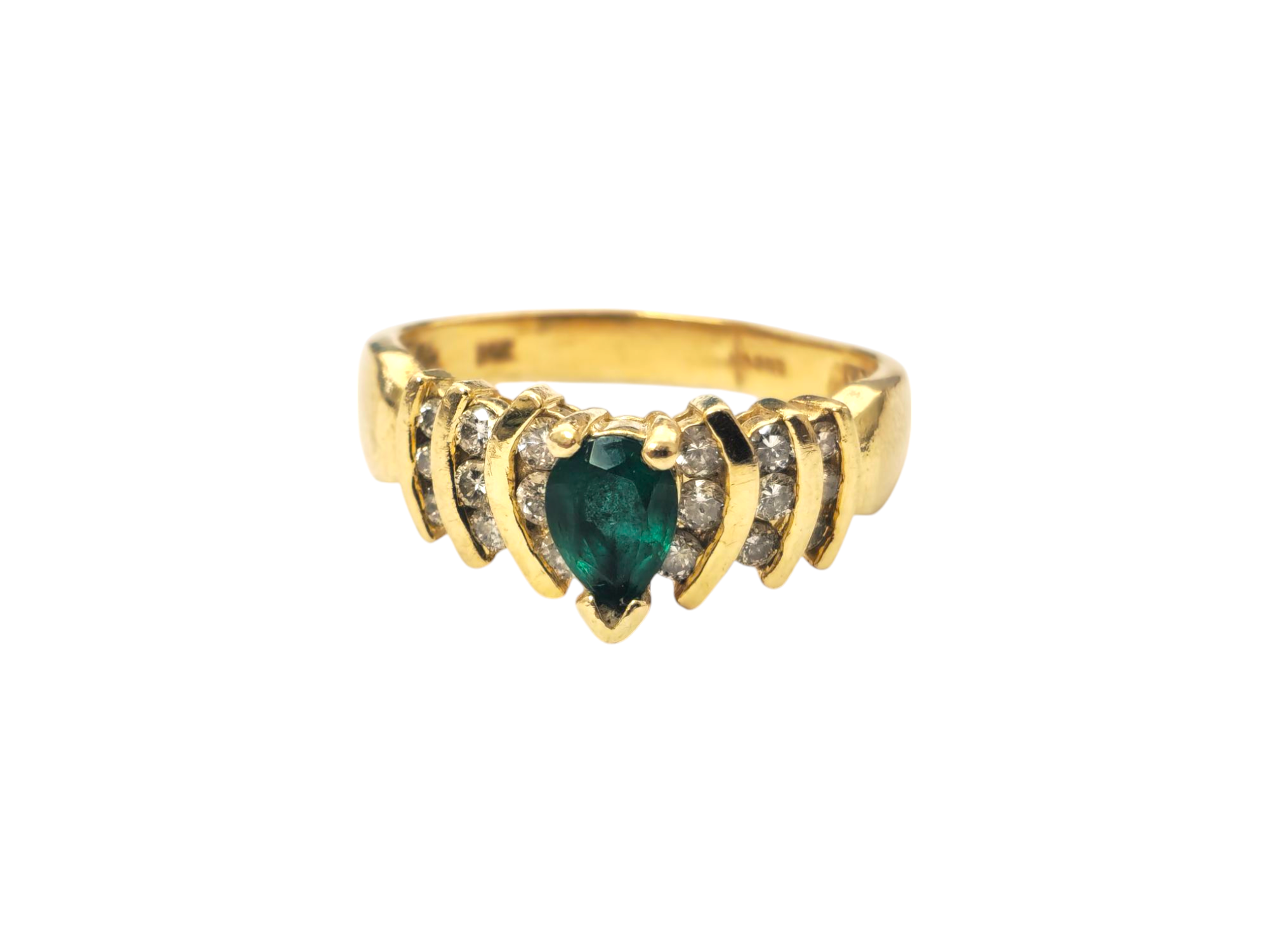 Mid Century Emerald & Diamond Ring in 14k Gold
