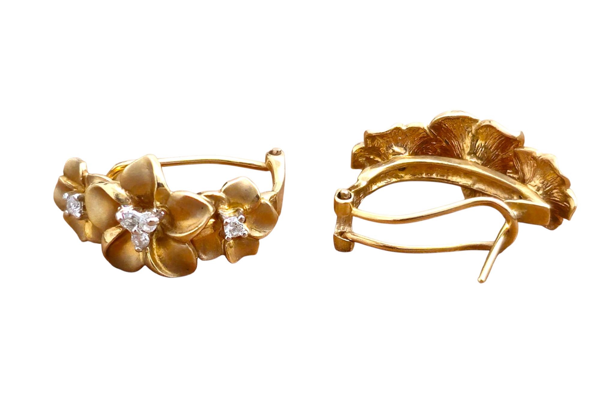 Vintage Flower Motif Diamond Earrings in 14k Gold