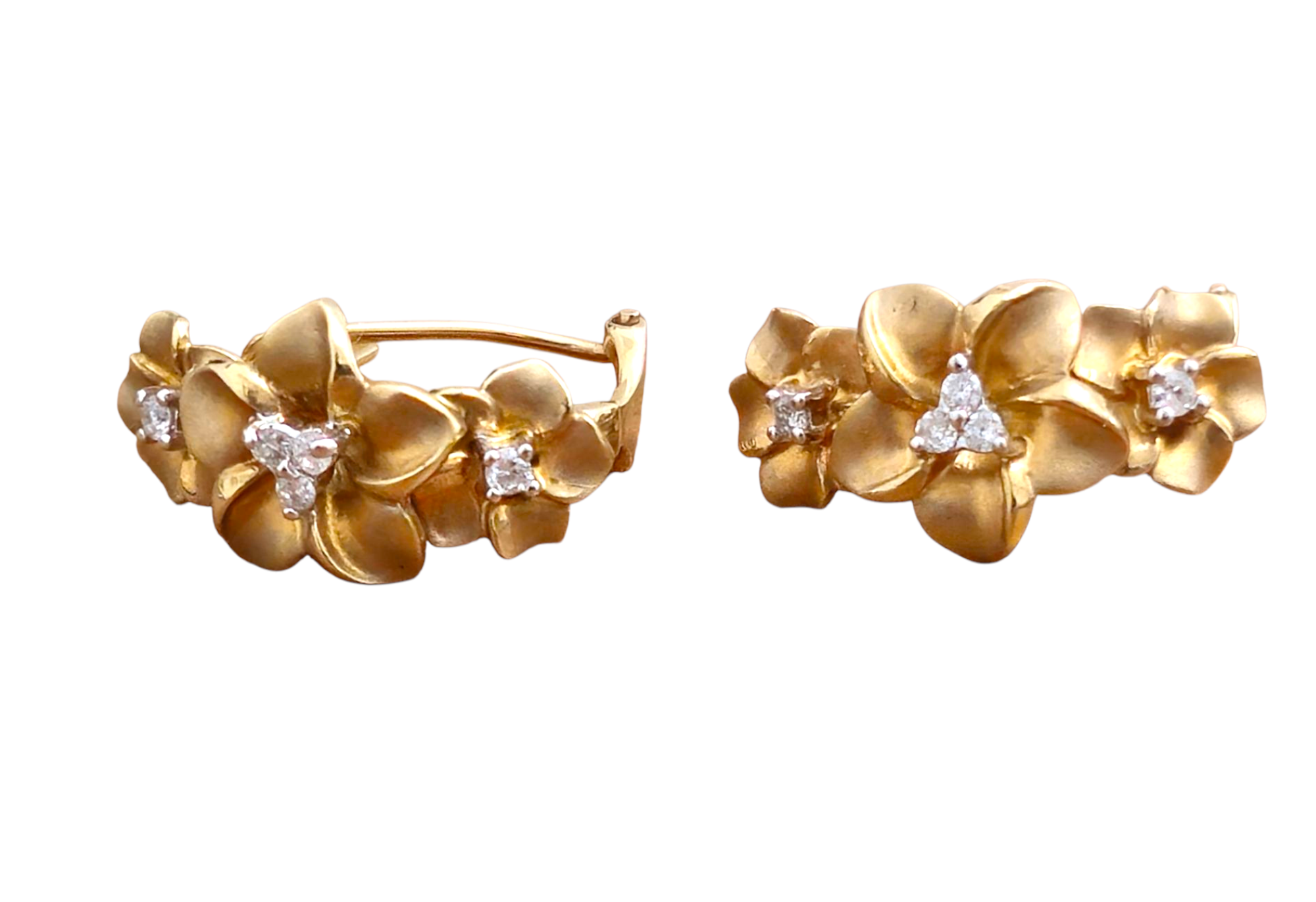 Vintage Flower Motif Diamond Earrings in 14k Gold