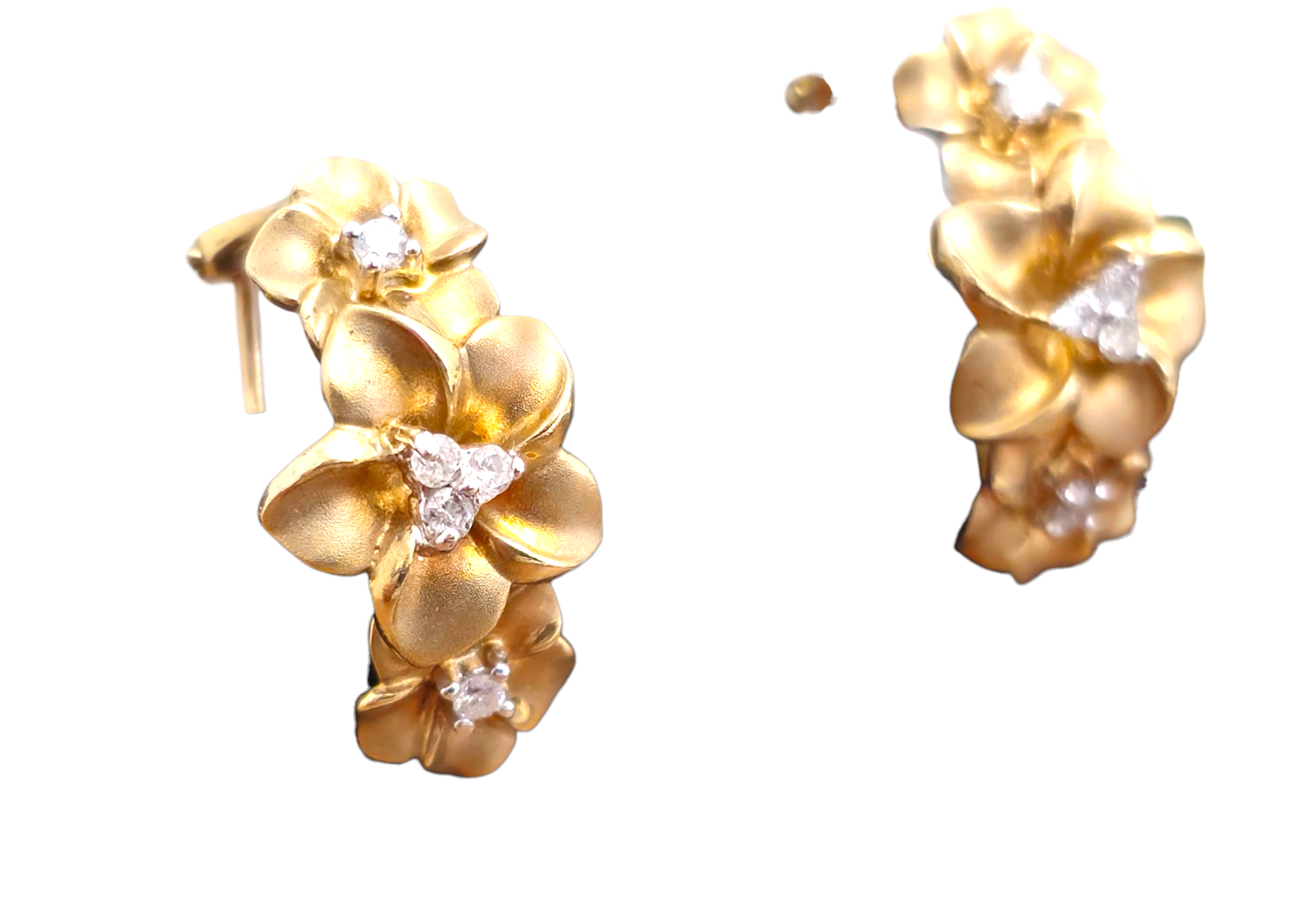 Vintage Flower Motif Diamond Earrings in 14k Gold