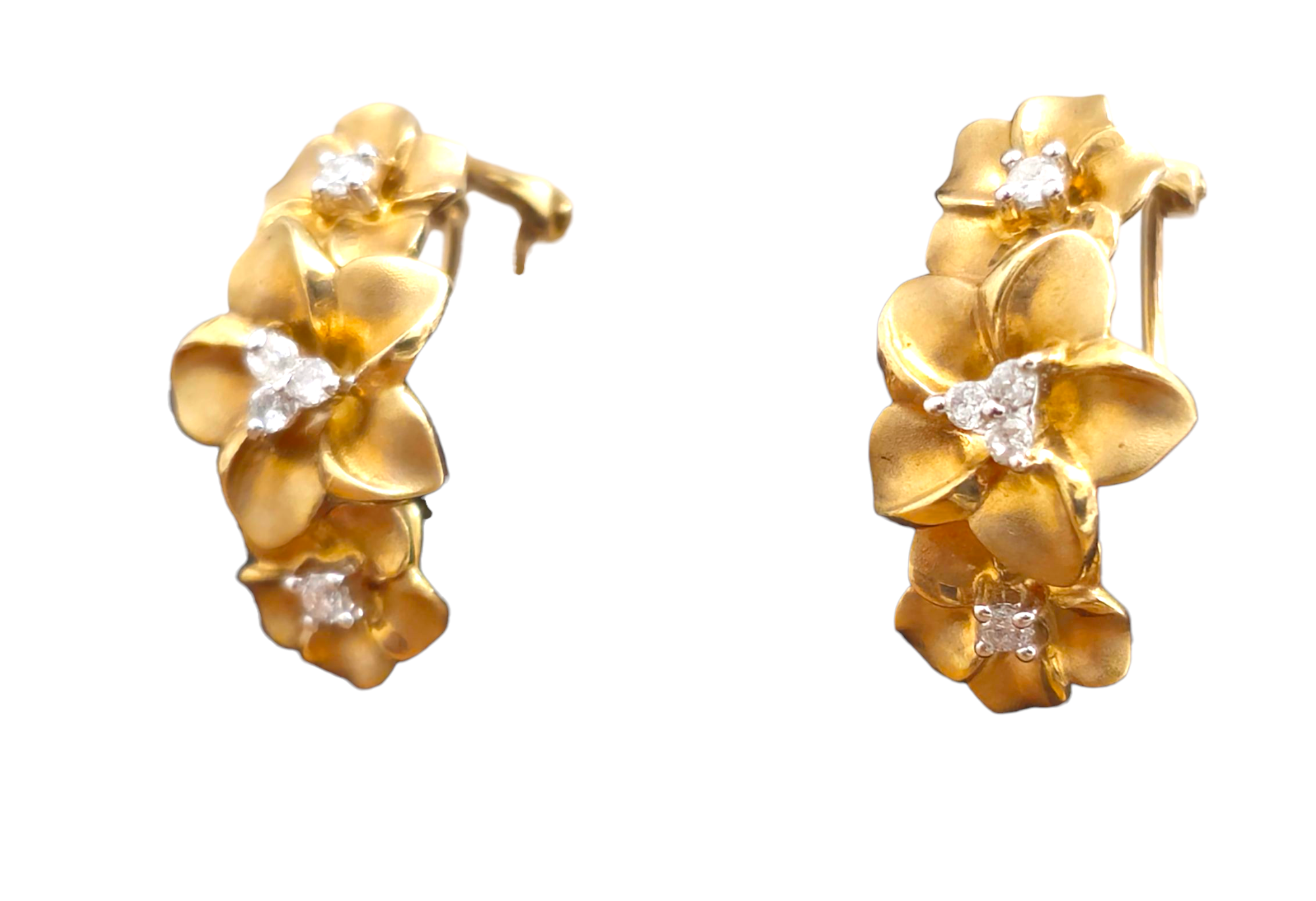 Vintage Flower Motif Diamond Earrings in 14k Gold