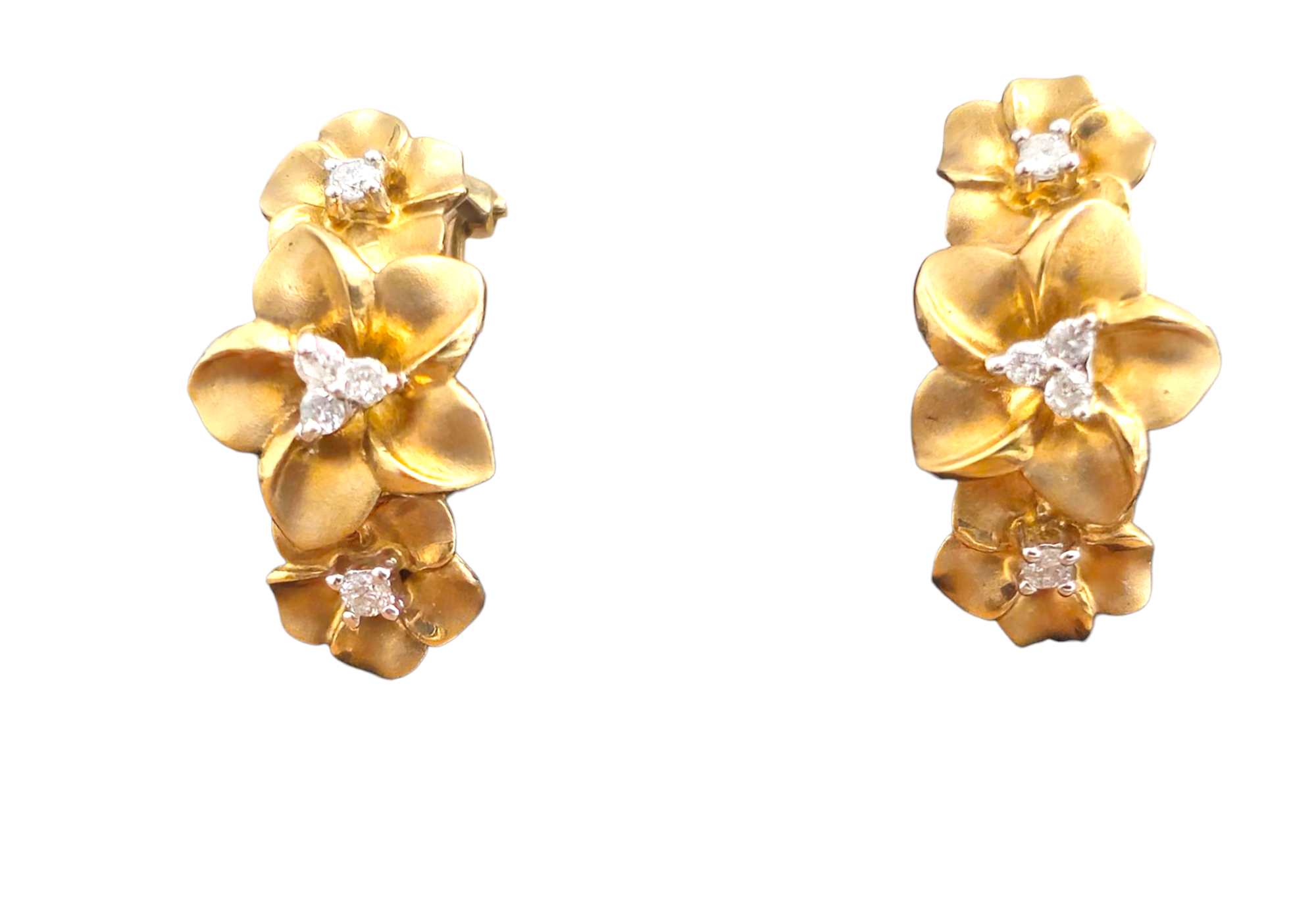 Vintage Flower Motif Diamond Earrings in 14k Gold