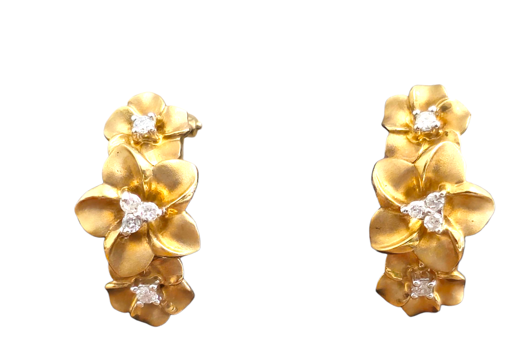 Vintage Flower Motif Diamond Earrings in 14k Gold