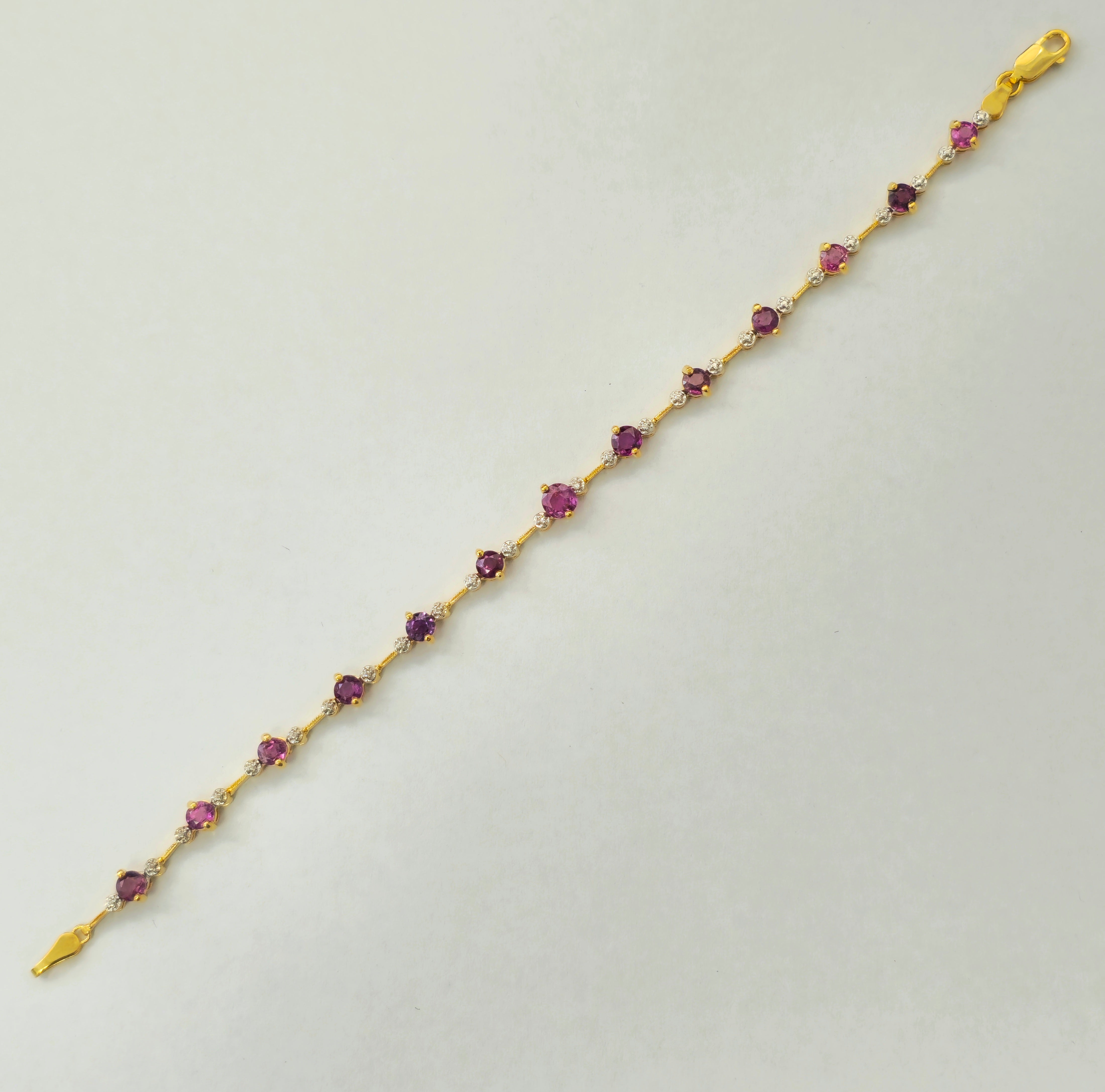 Natural 2.30 Carat Rubelite & Diamond cut Bracelet For Her