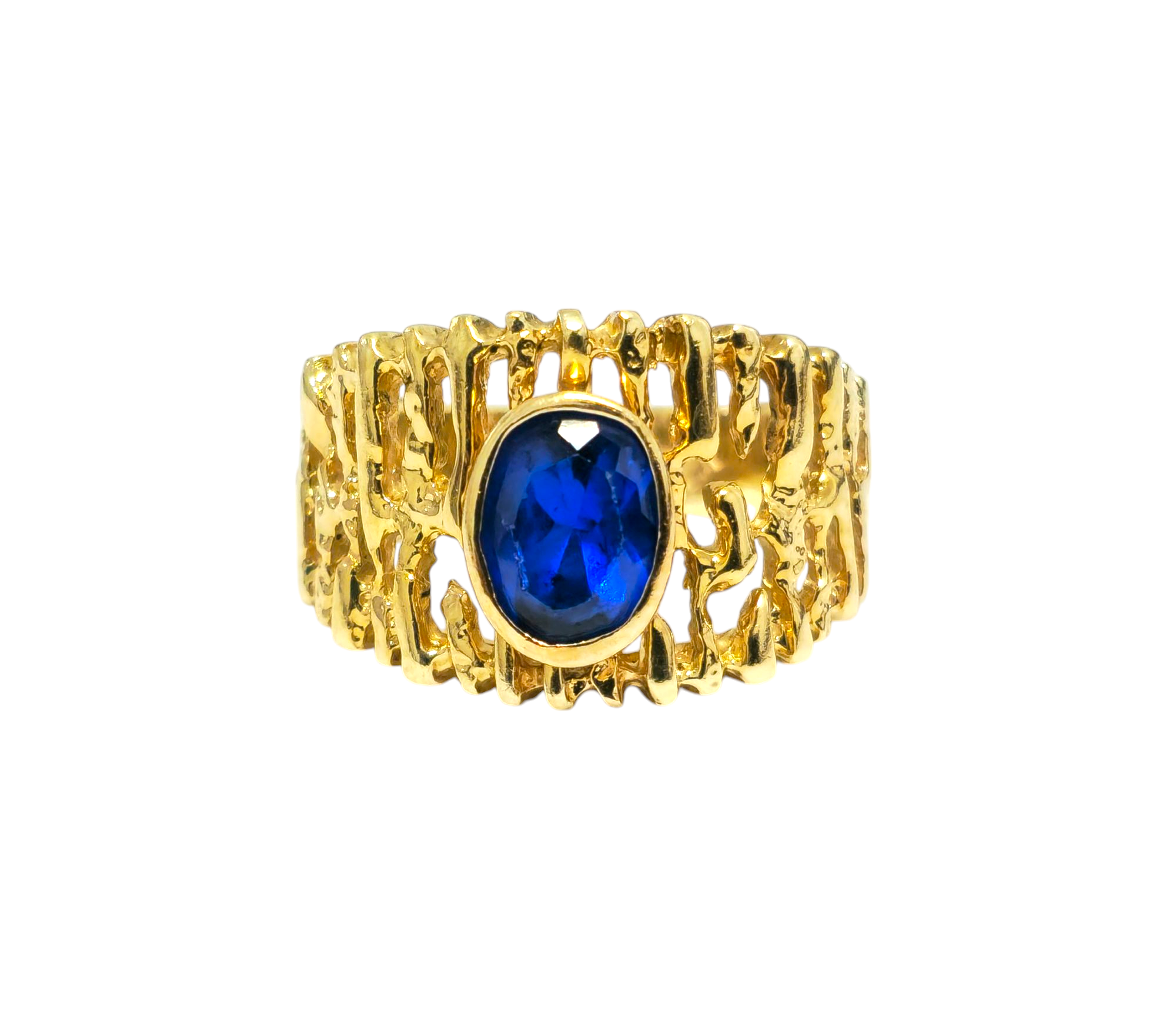 Mid Century Natural Blue Sapphire Ring in 14k Gold
