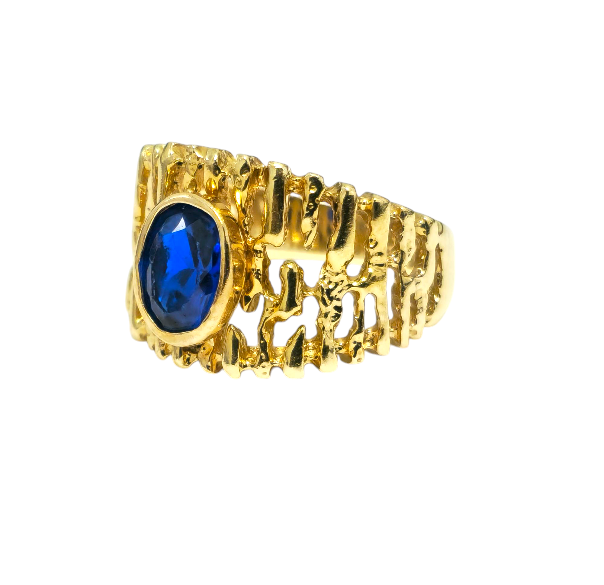 Mid Century Natural Blue Sapphire Ring in 14k Gold