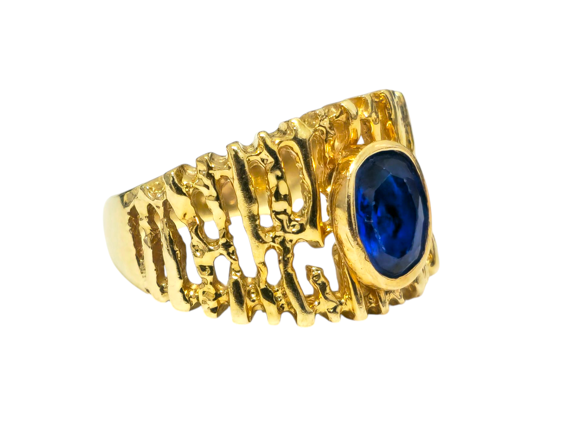 Mid Century Natural Blue Sapphire Ring in 14k Gold