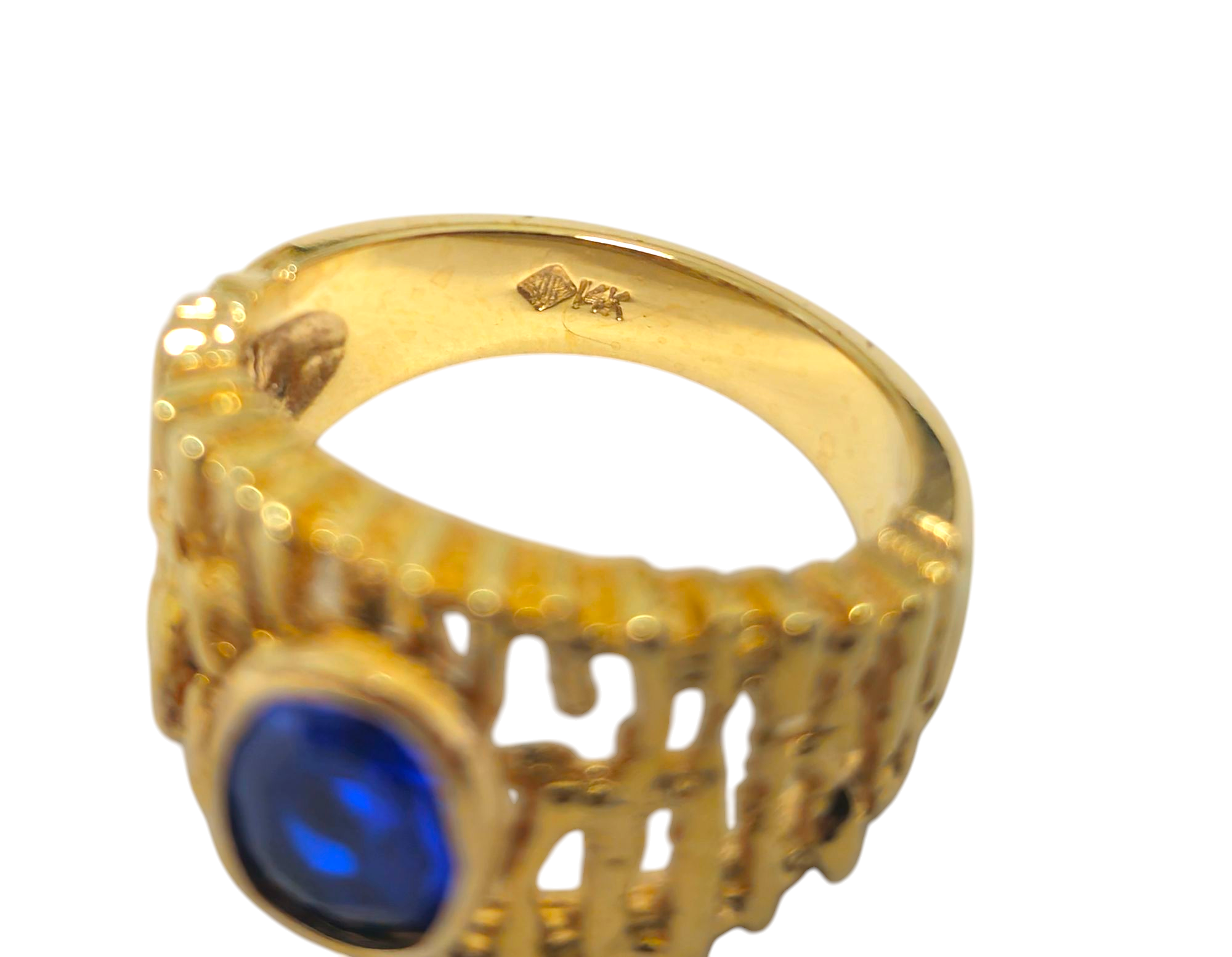Mid Century Natural Blue Sapphire Ring in 14k Gold