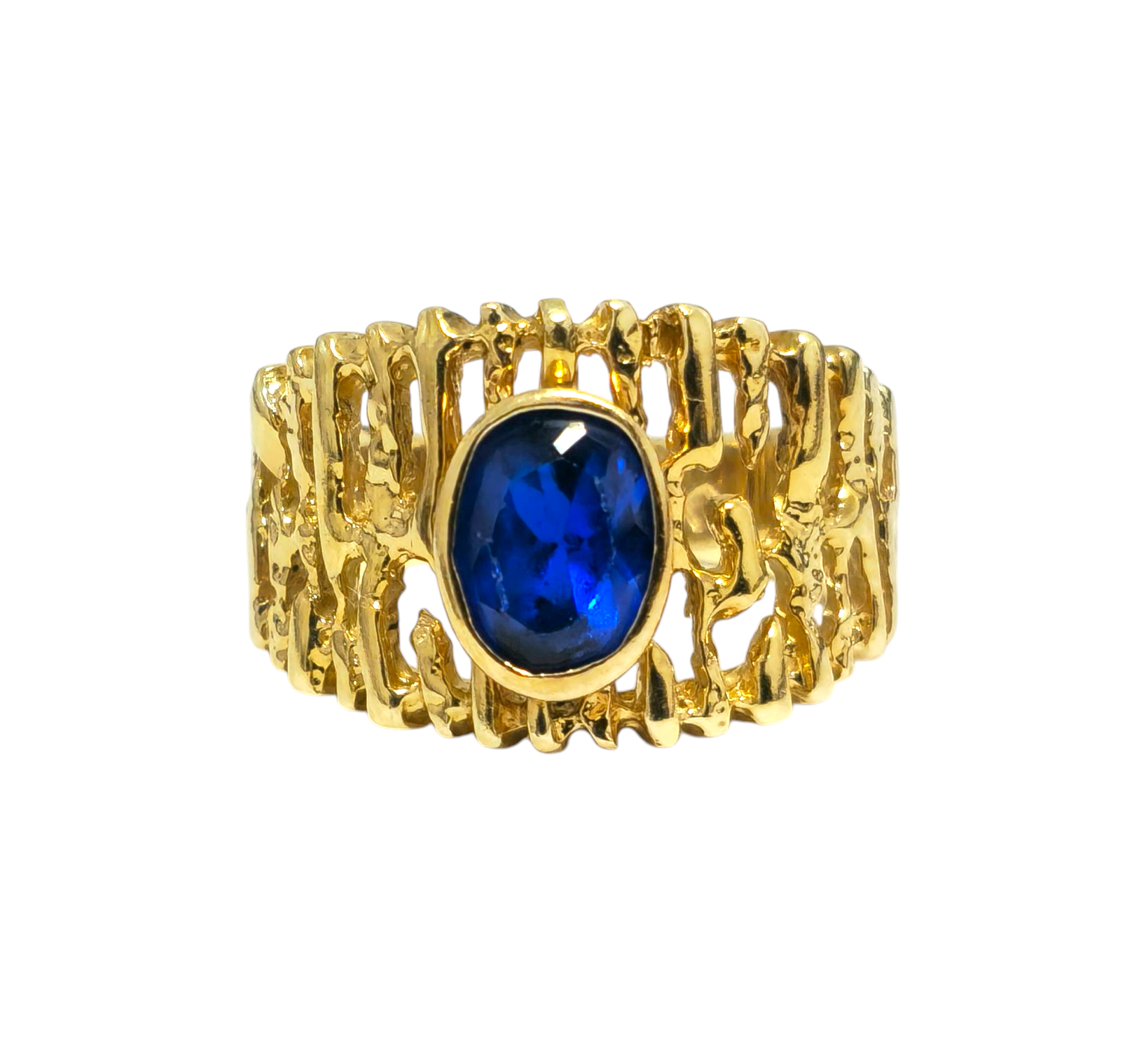Mid Century Natural Blue Sapphire Ring in 14k Gold