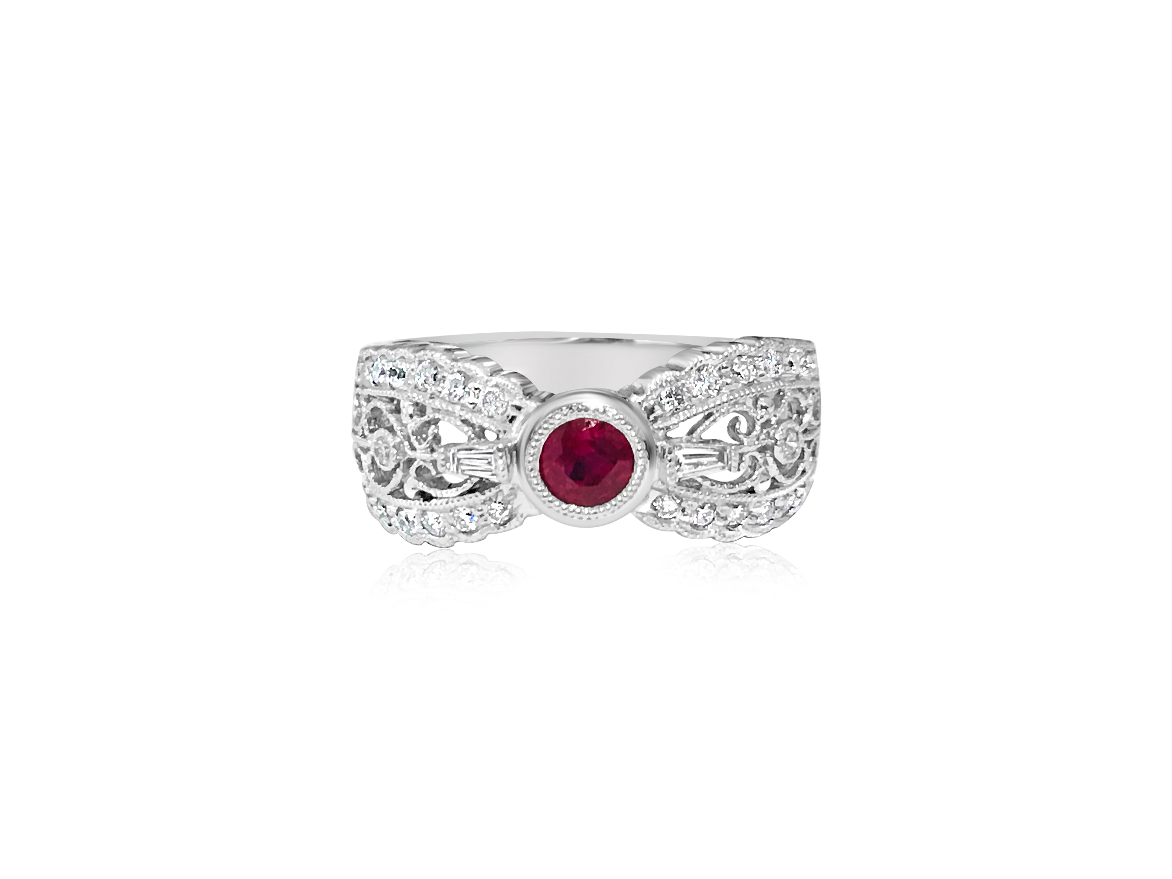 Diamond Platinum and No Heat Ruby Ring