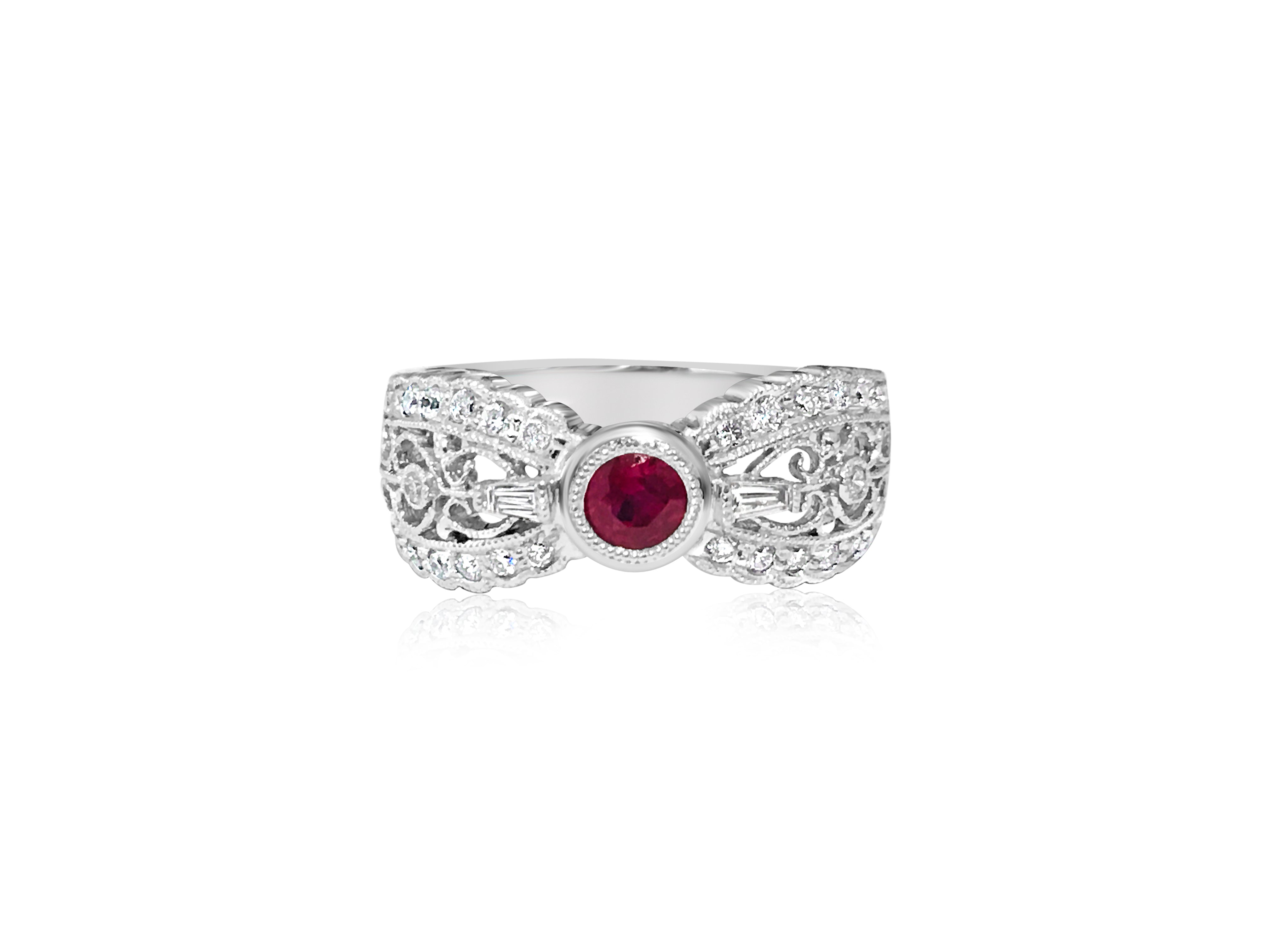 Diamond Platinum and No Heat Ruby Ring